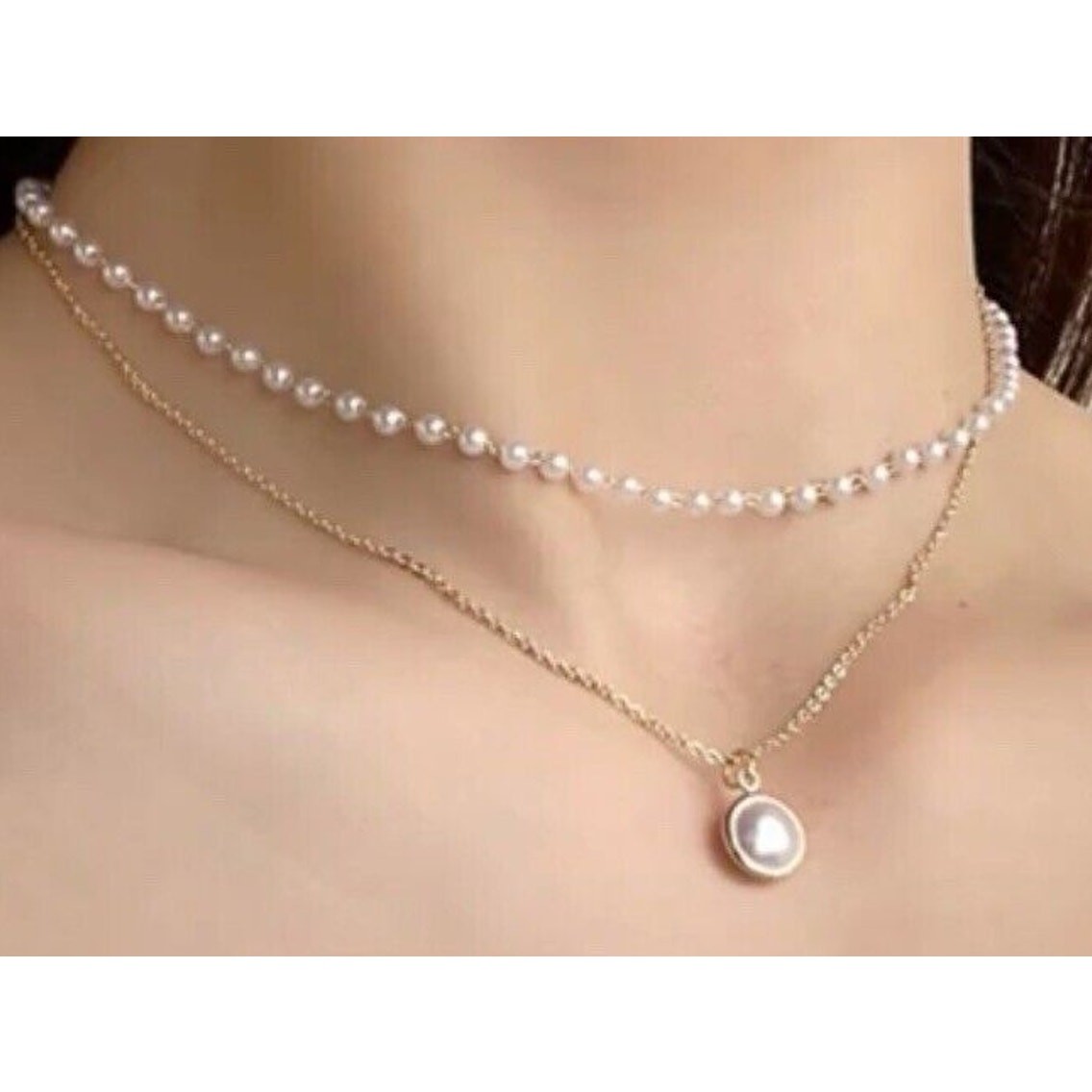 Gold Tone Necklace Bracelet (2 Piece Set) Faux Pearl Trendy Chic Fashion NEW
