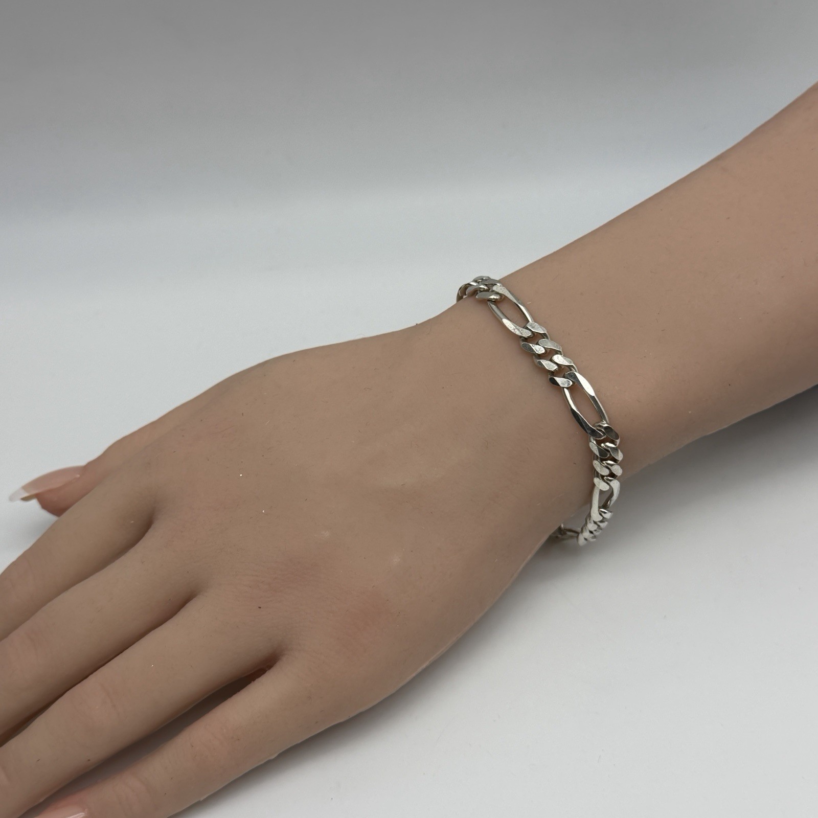 Sterling 925 Silver 6.5mm Figaro Flat Link Chain Bracelet 7.25” Unisex Men Women