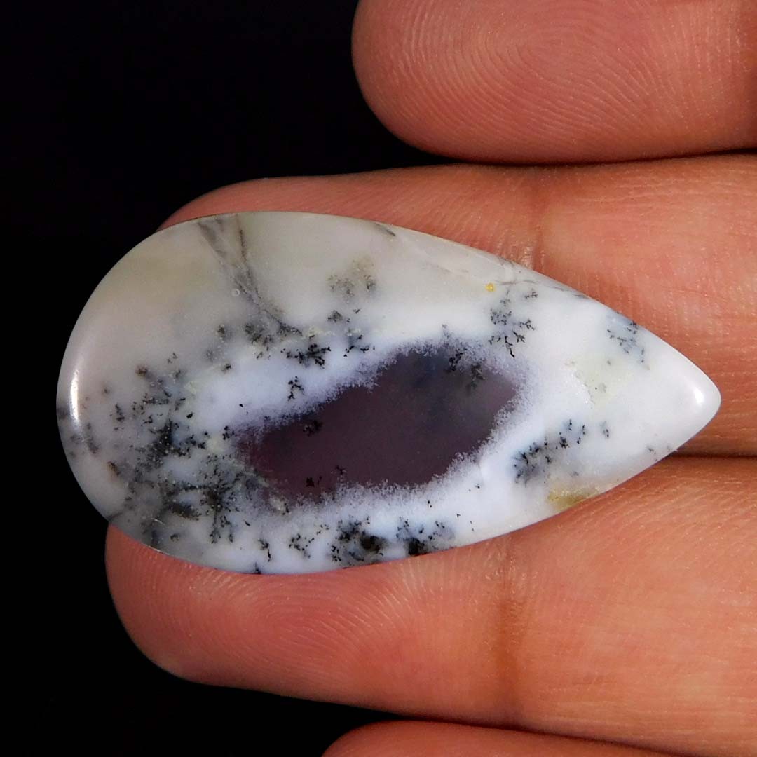 34.15Cts. Natural Dendritic Opal Pear Cabochon Reiki Healing Loose Gemstone