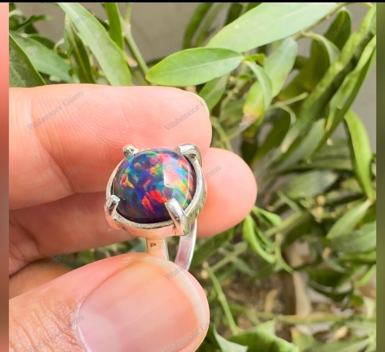 Black Fire Opal 925 Sterling Silver Ring Cabochon engagement Ring See Video