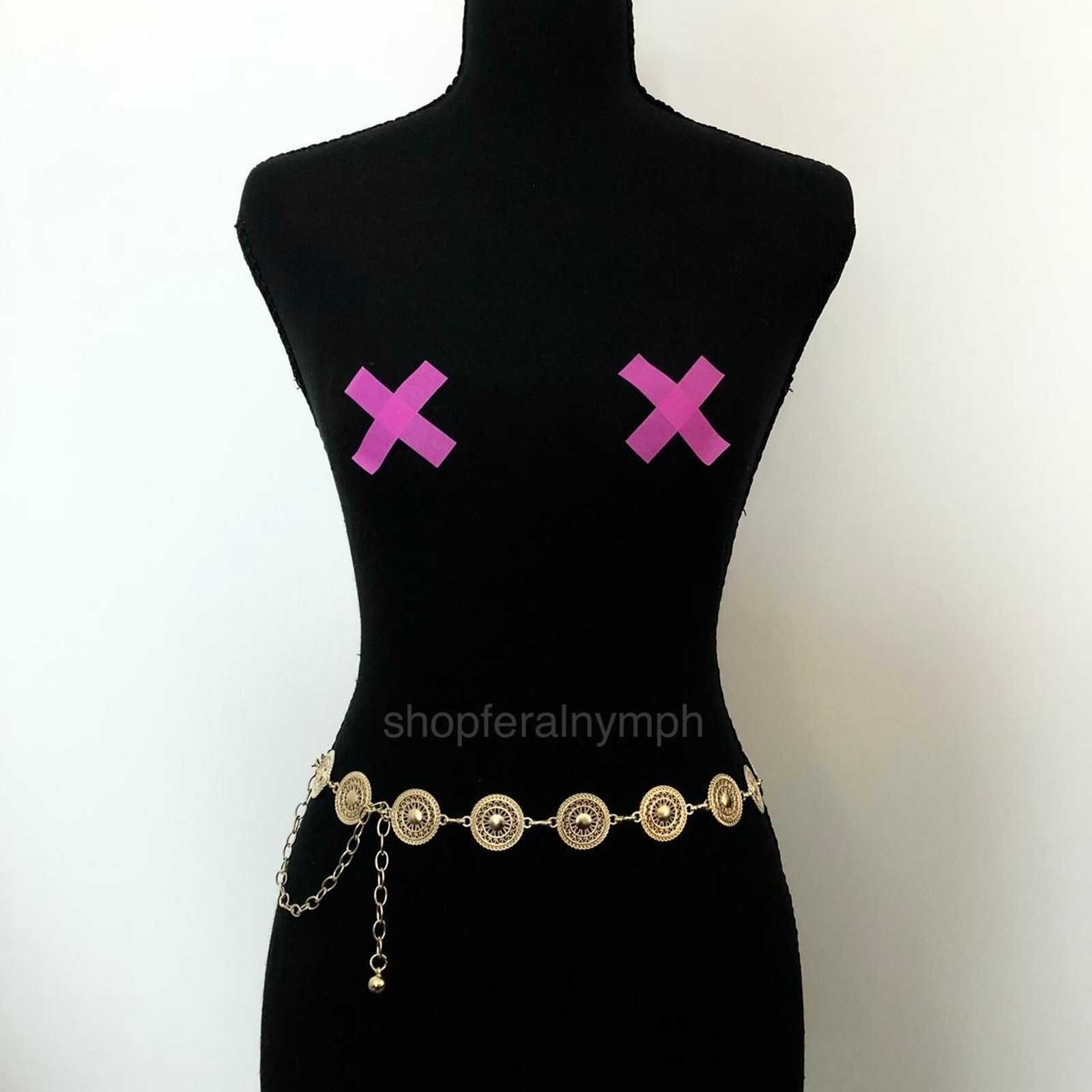 Gold Y2K Round Medallion Indie Body Chain Belt, Fits 24-40 Inches, X7GA1237
