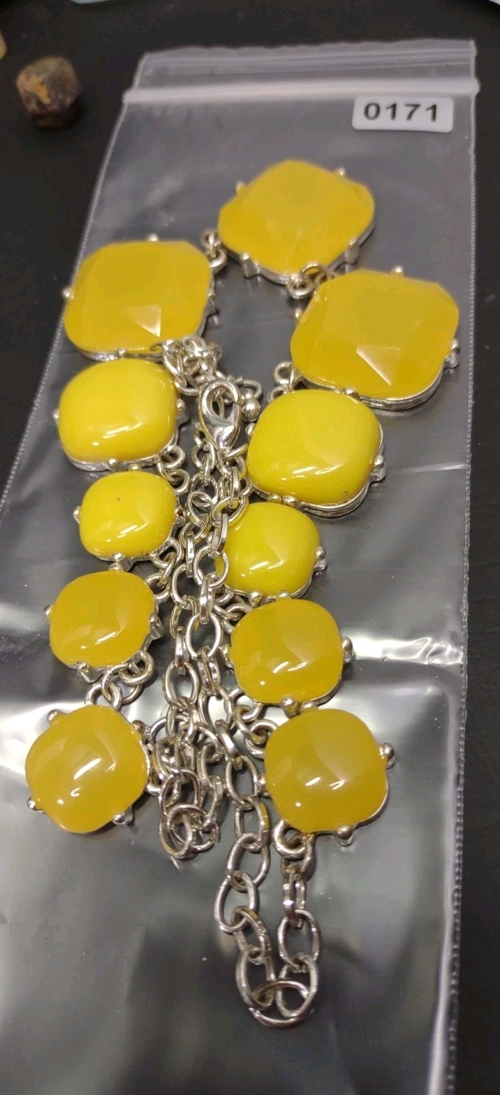 Yellow Statement Silver Tone Finish Necklace Adjustable 22″ Lg Accessory Jewelry