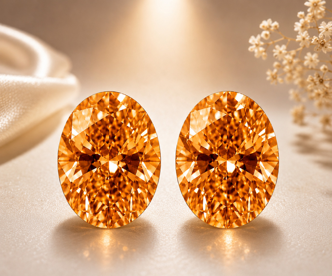 2 Pcs Orange Diamond 9x11mm 7.50Ct Oval Cut VVS1 Precious Loose Diamond Gemstone