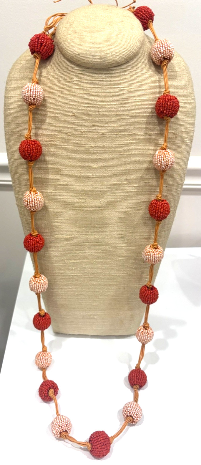 Vintage Chunky Hand Knotted Beaded Coral Peach Necklace BOHO Artisan MOD Retro