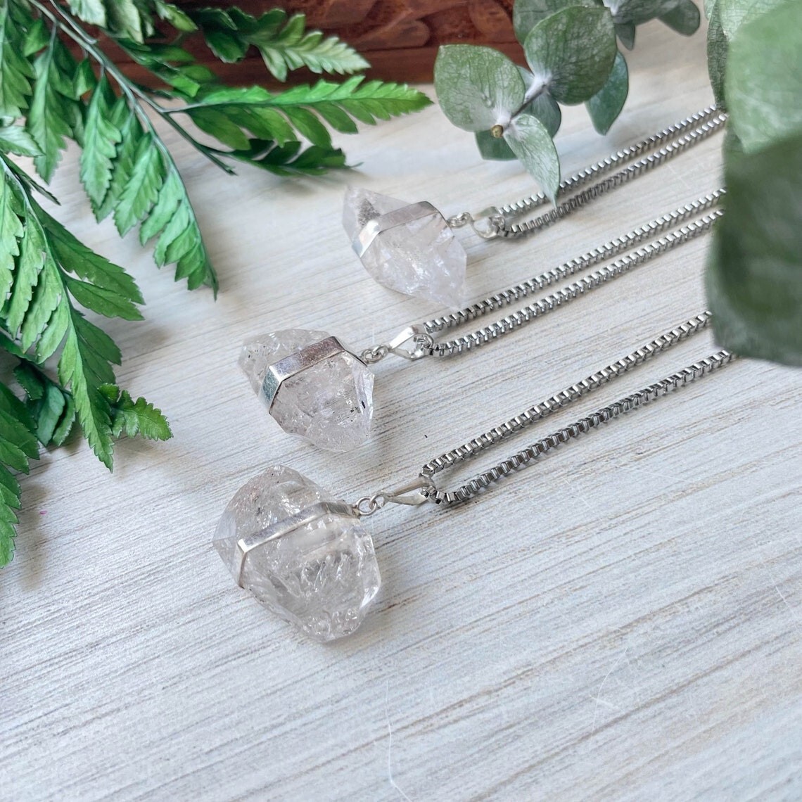 Big Herkimer Diamond Raw Drop Pendant Sterling Silver Handmade Gemstone Pendant