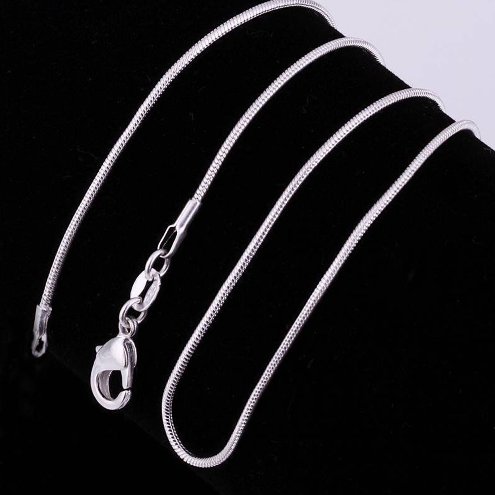 Fashion 925 Sterling Silver Lobster Clasp Snake Chain 18″ For Pendant Necklace