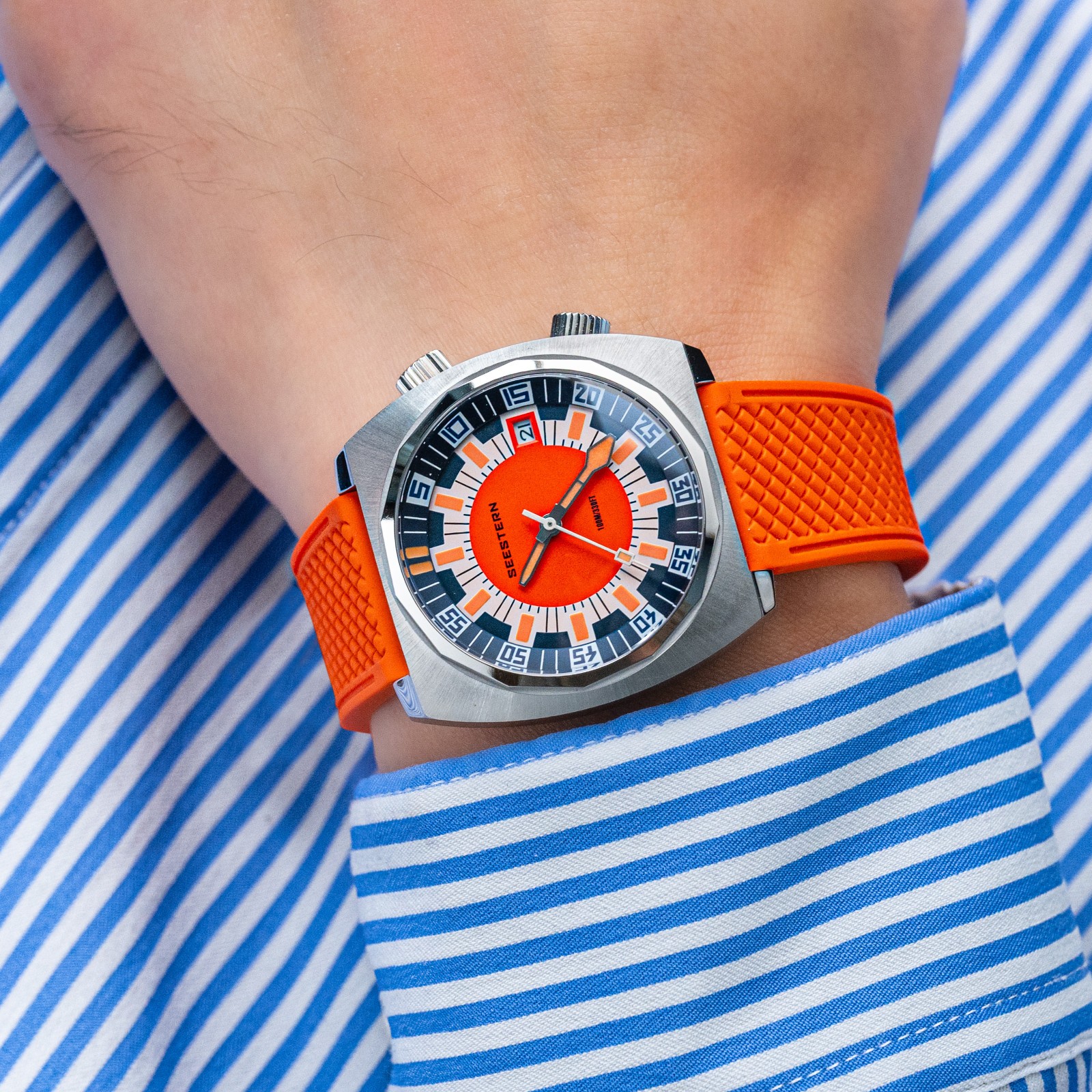 Seestern S471.01.O 38MM LUME Internal Bezel 100m DIVER’S Mens Sport Watch ORANGE