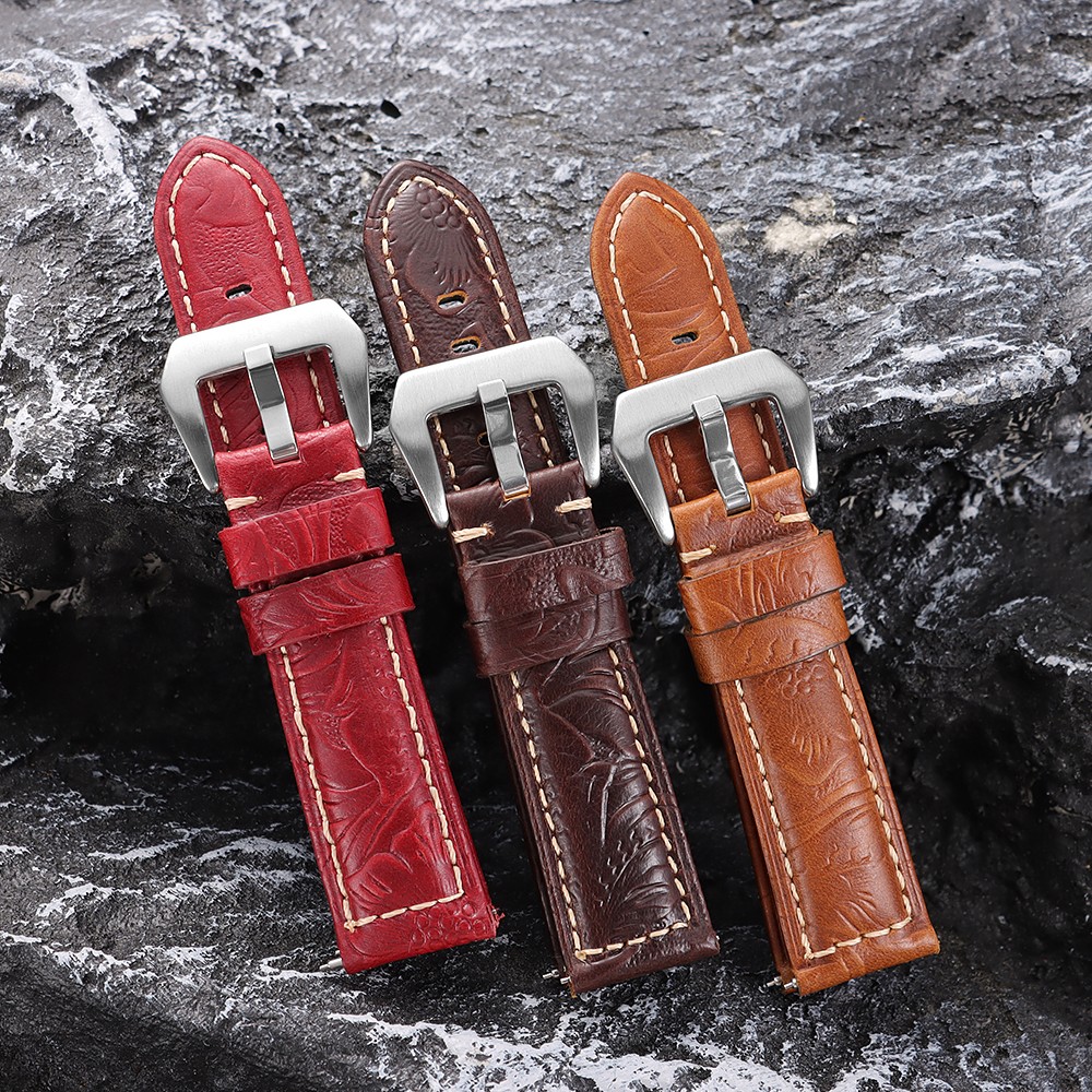 Quick Release Genuine Leather Watch Band 20/22/24/26mm Universal Carved strap