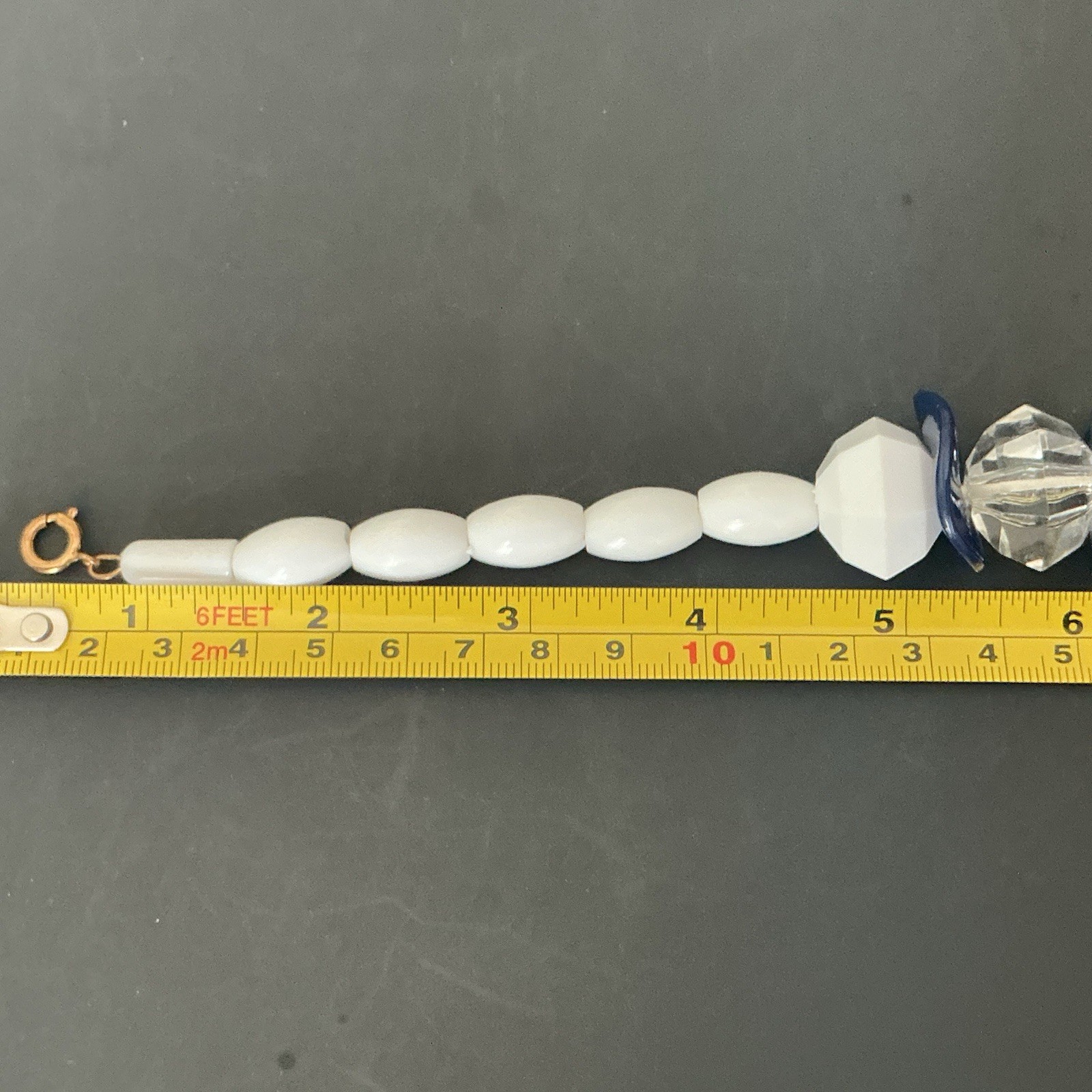 VTG Rare Necklace Statement Chunky White Blue Clear Lucid Bead 19″ Czech Rep New