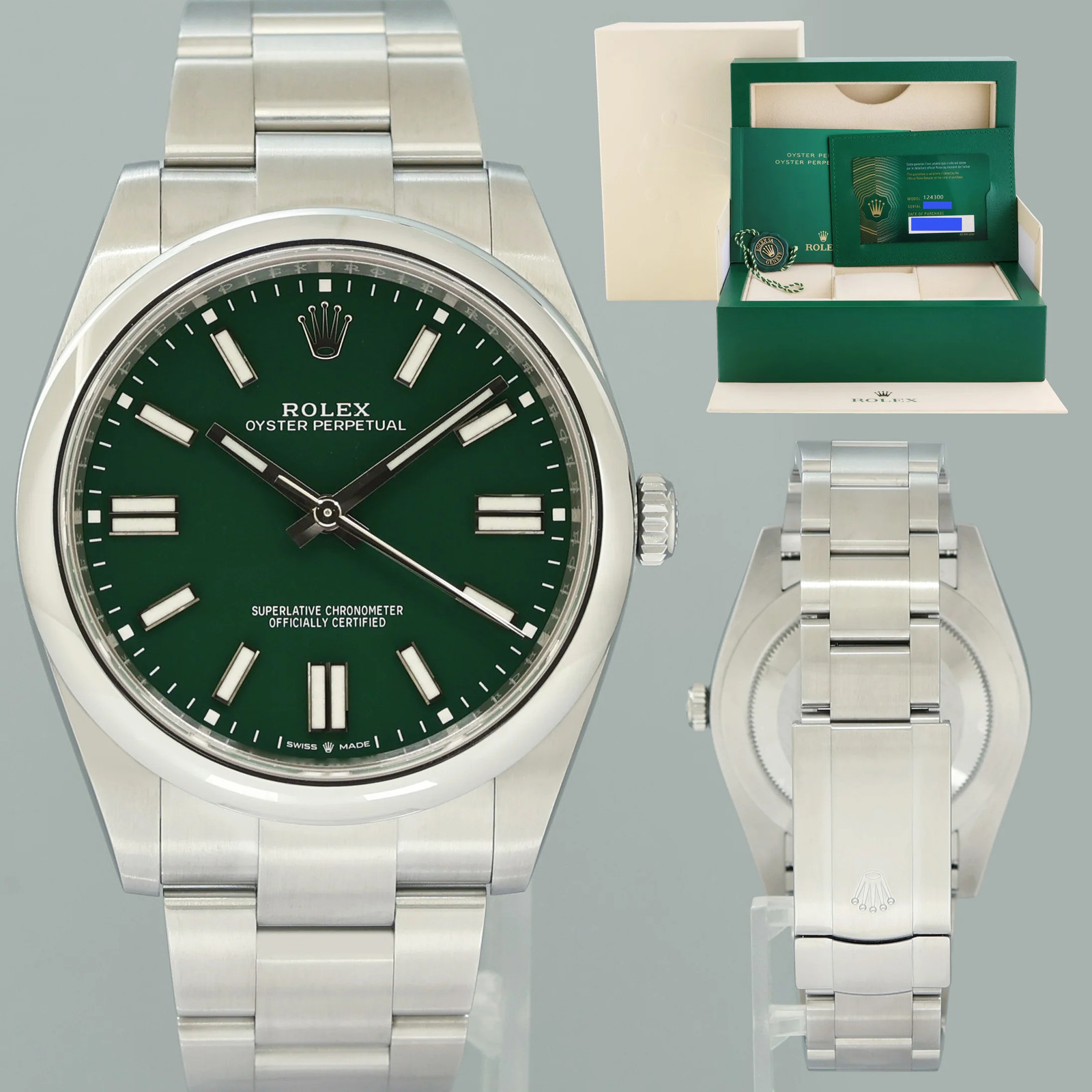 2024 NEW PAPERS ROLEX 124300 Oyster Perpetual 41mm Green Dial Oyster Watch Box