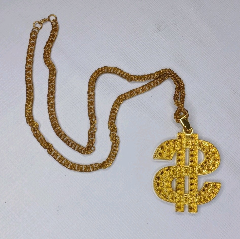 Dollar Sign Bling Metal Necklace Hip Hop Costume Jewelry Accessory