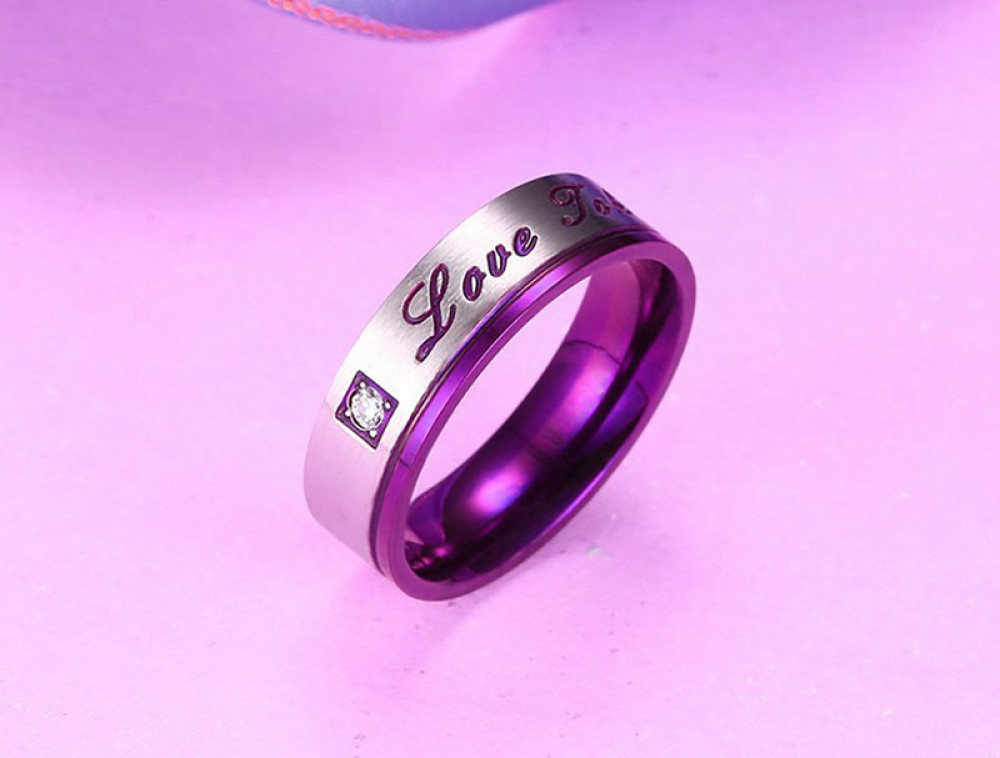 Simple Fashion Stainless Steel Purple Inlaid Diamond Couple Ring Jewelry Gift
