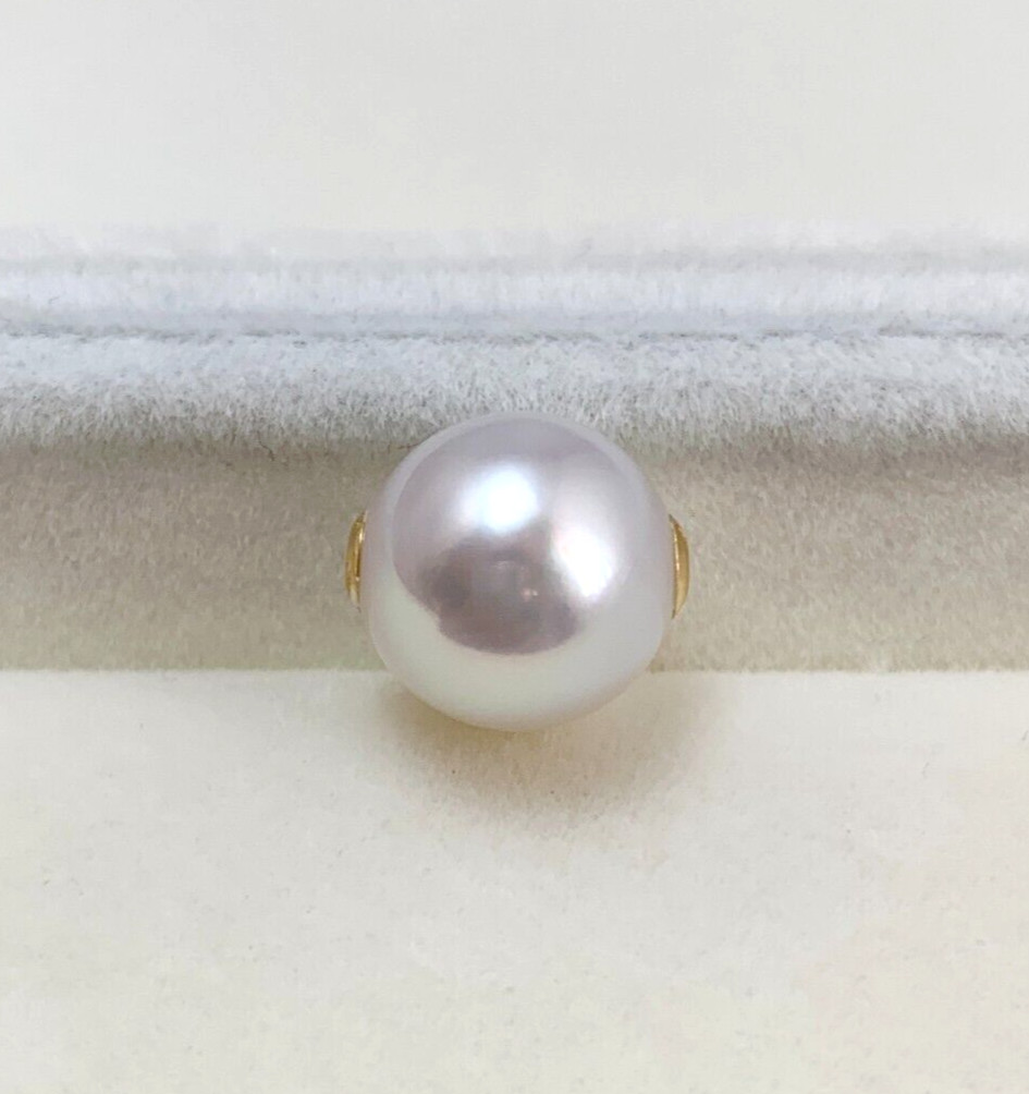 10.8mm Round White Rose South Sea Loose Full Drilled Pearl, 18k Yellow Gold