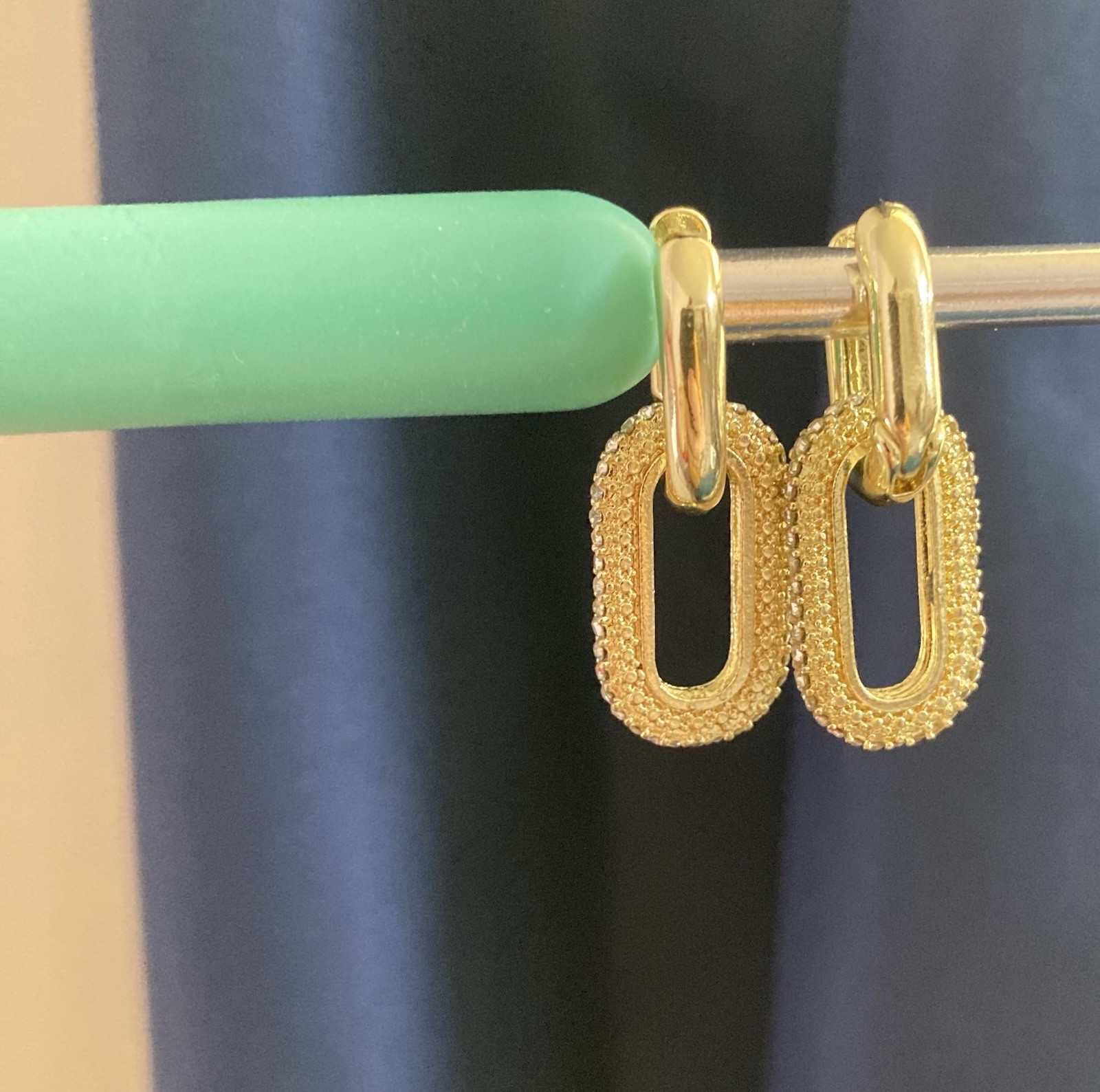 Gold Silver Color Geometric Round Retro Double Loop Design Earrings for Women