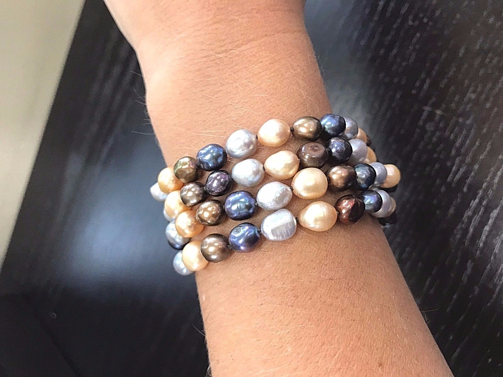 Sterling Silver 6.5-7.5mm 4-Strand Multicolor Baroque Genuine Pearl Bracelet