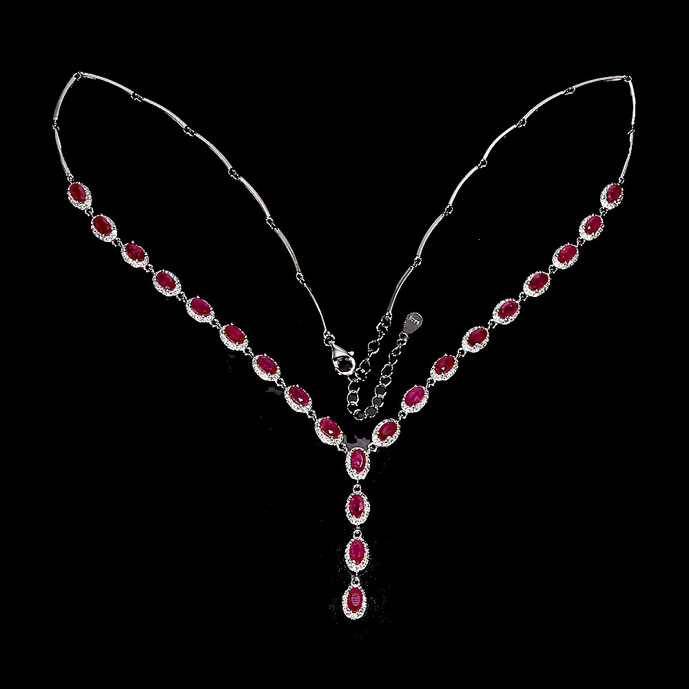 925 Sterling Silver Necklace Oval Ruby 5x3mm Natural Gemstone Jewelry 19.5incges