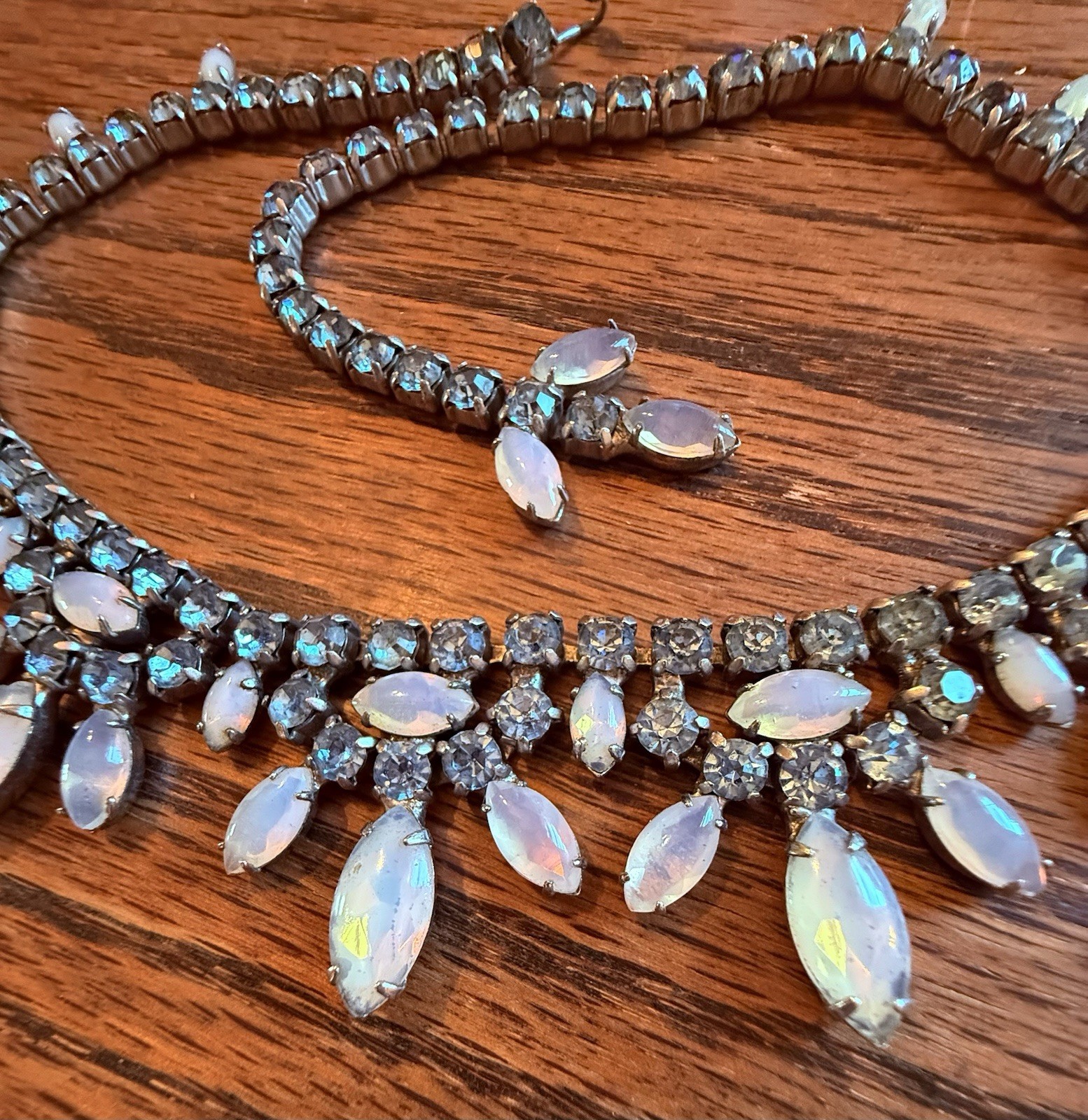 Vintage 50-60’s Blue Marquise Cut & Navette Opalescent Moon Glow Necklace
