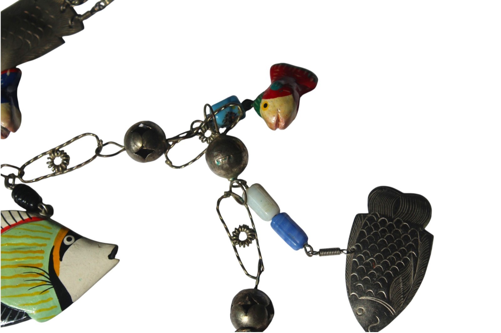 Vintage Mexican Wedding Necklace Fish Charm 32in Unique Ethnic Figural