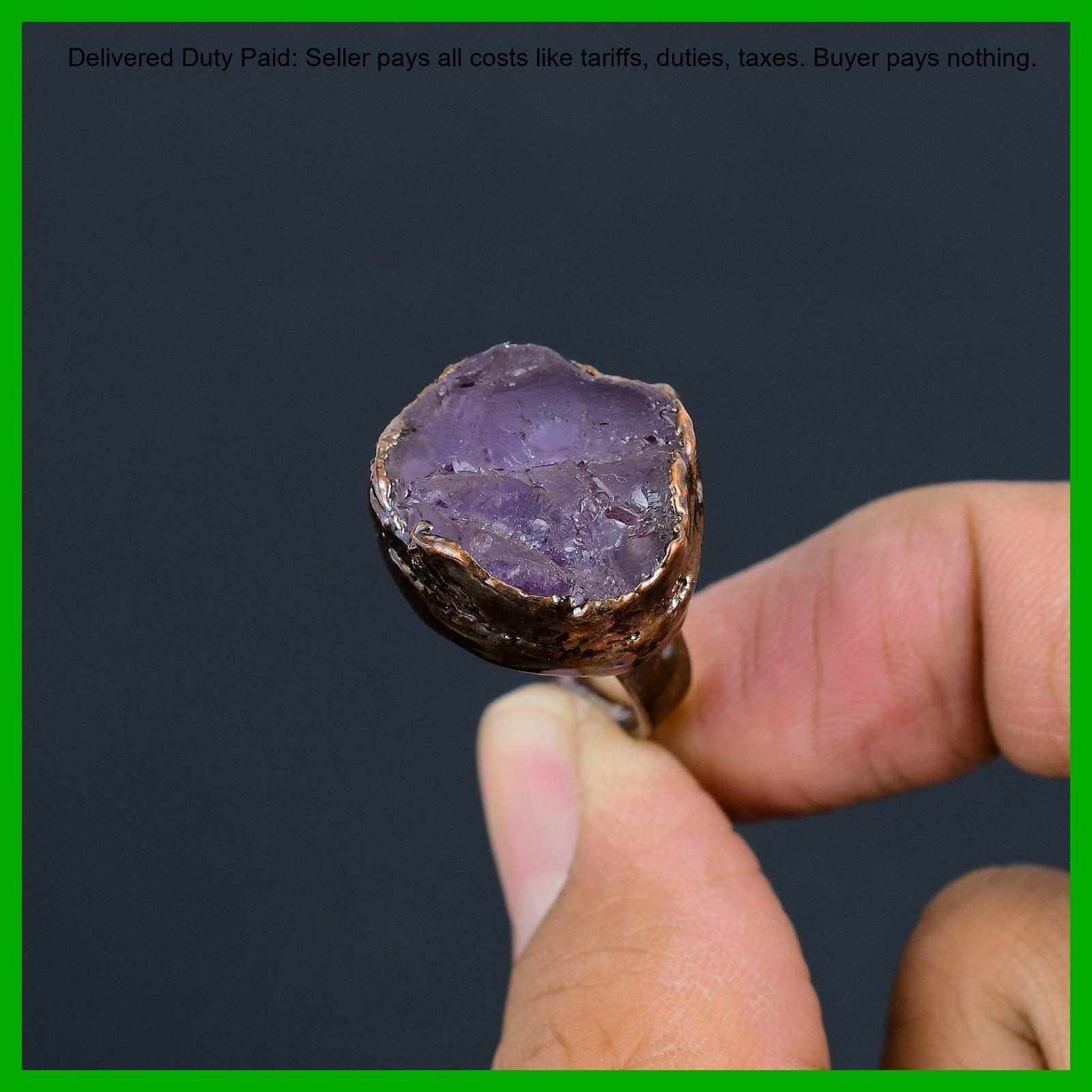 African Amethyst Rough Gemstone Stackable February Electroformed New Ring Copper