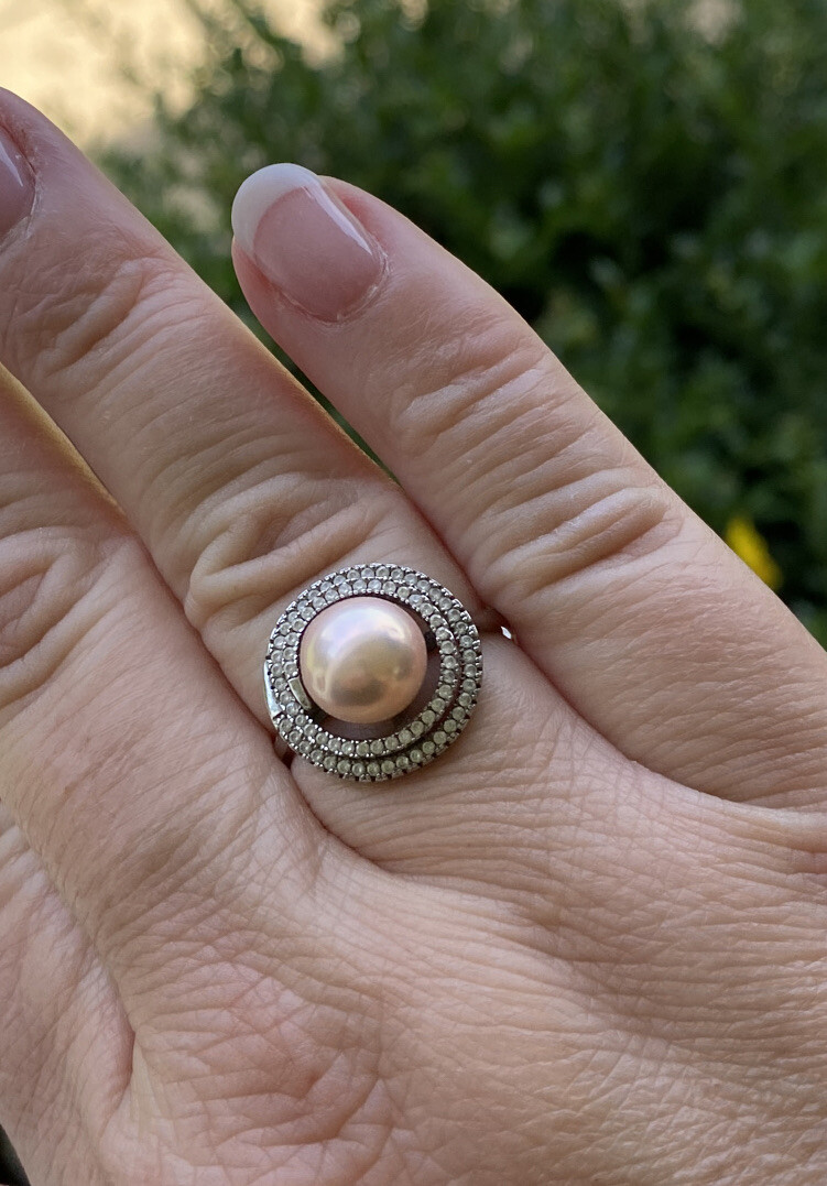Zenalya Golden Peach 10.3 mm Pearl Daydreamer sz 9 Stamped Sterling .925