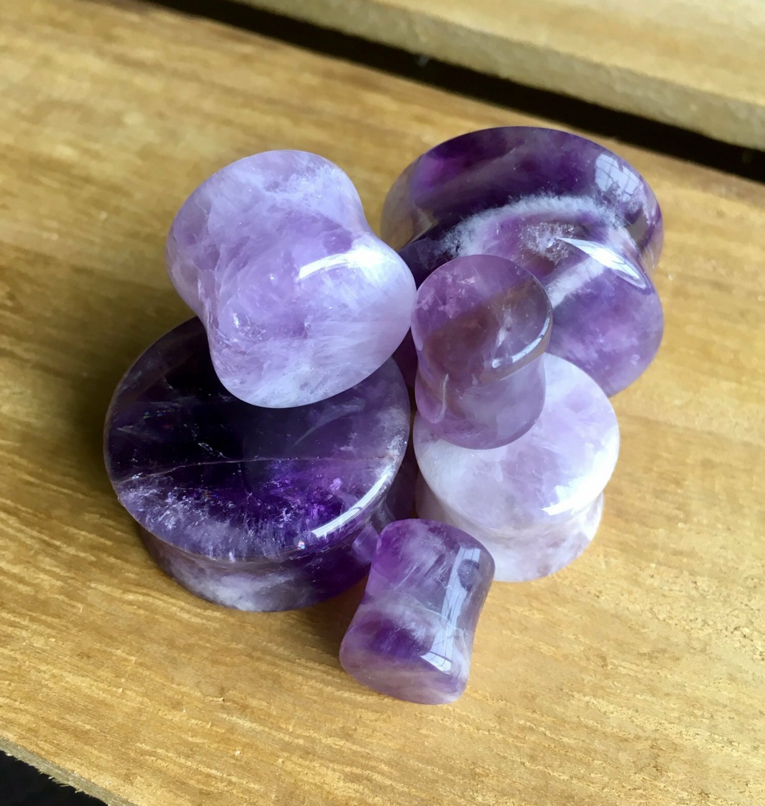 PAIR Amethyst Amythest Organic Stone Plugs Gauges – up to 32mm available!