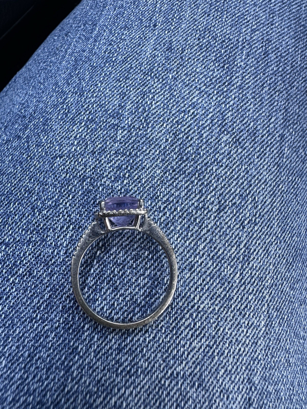 Amethyst And Diamonds Cushion Cut 14k White Gold Ring Size 5.5