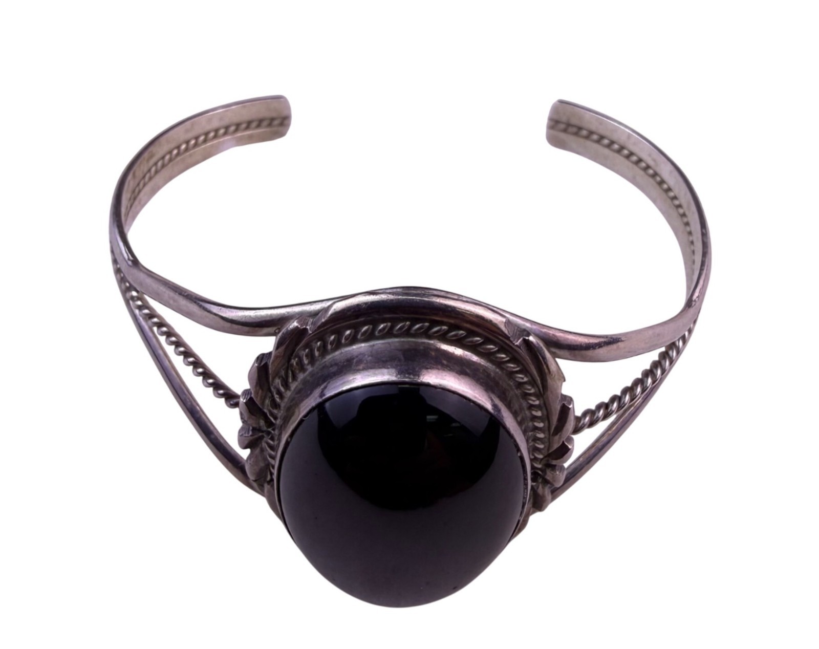 Vintage Navajo Sterling Womens Black Onyx Wide Cuff Bracelet Handcrafted Jewelry
