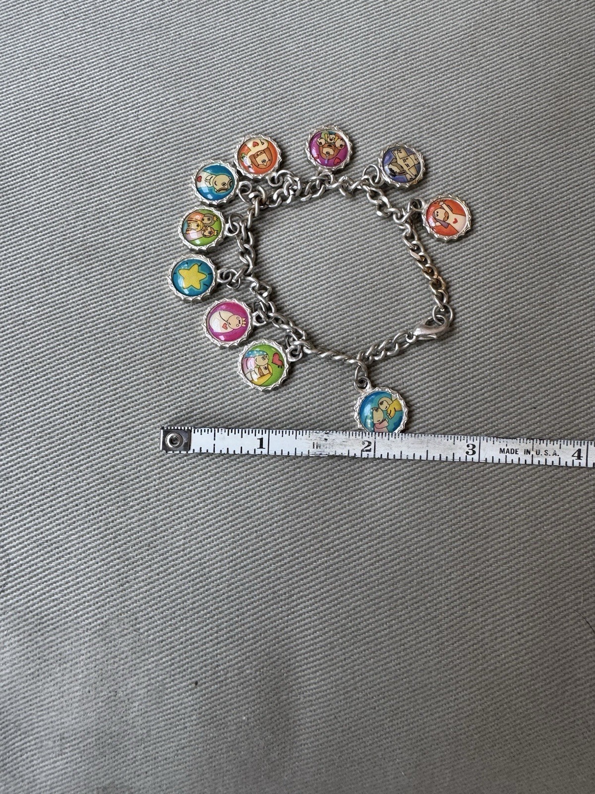 Vintage Ricordo Metal and Enamel Cartoon Character Charm Bracelet