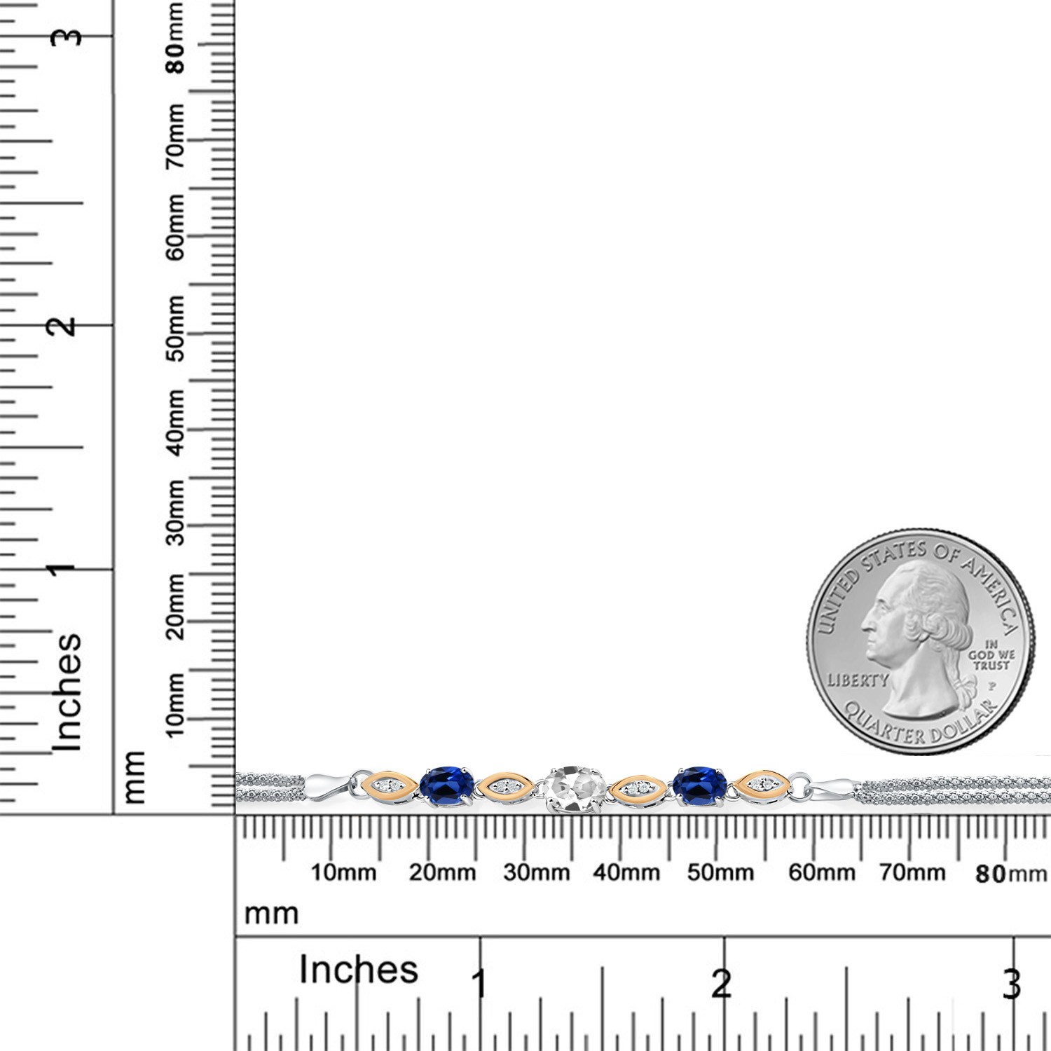 925 Silver and 10K Yellow Gold White Created Sapphire and Created Sapphire and