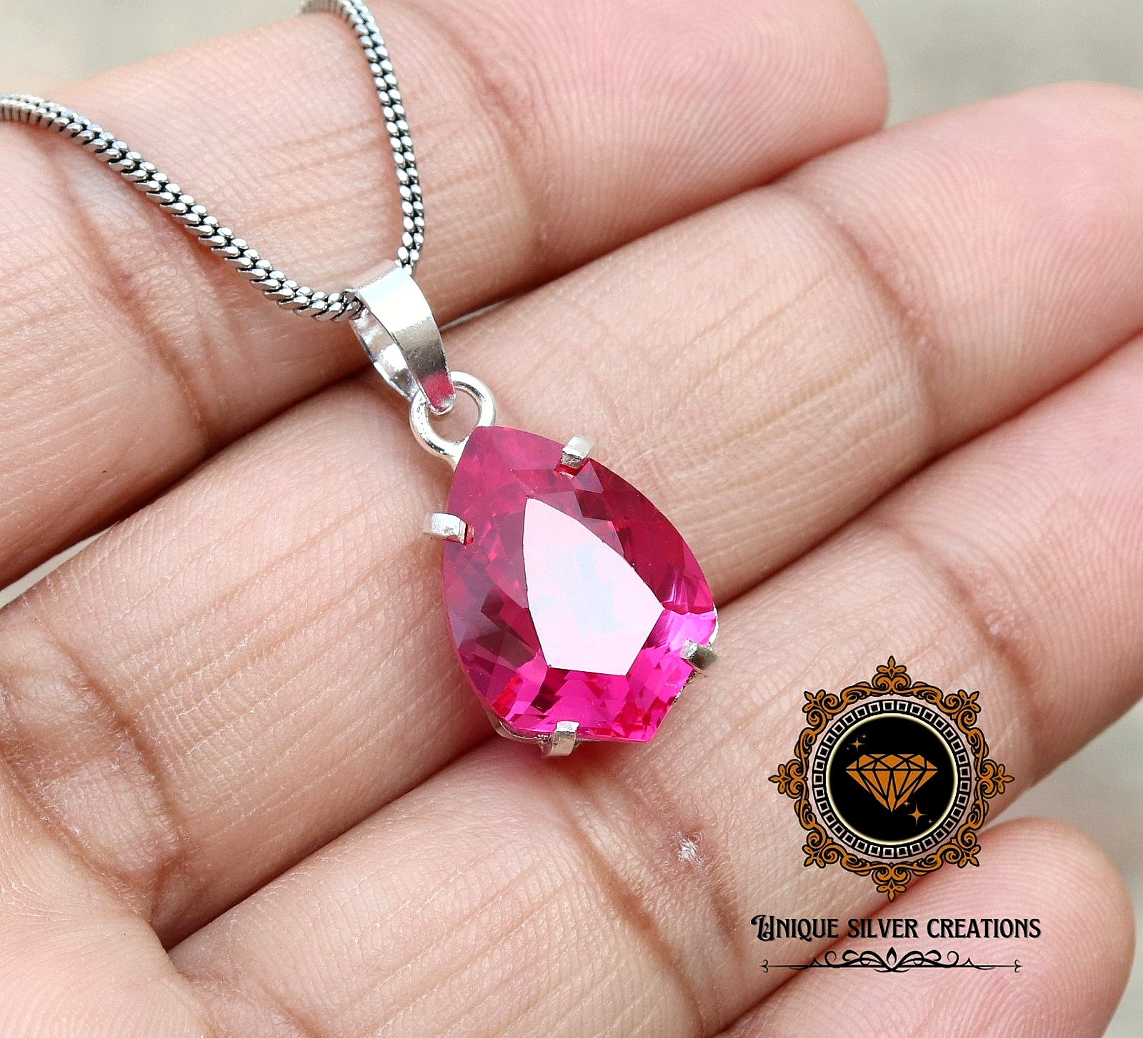 Natural Pink Ruby Solid 925 Sterling Silver Pendant Loose Gemstone 18.20 Ct