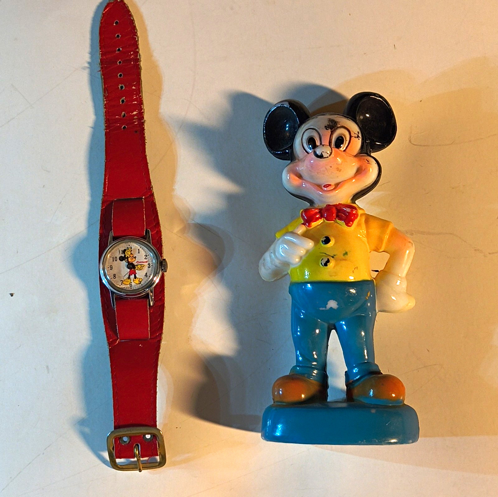 Ingersoll Mickey Mouse Vintage Manual Mechanical Watch Red Leather Strap