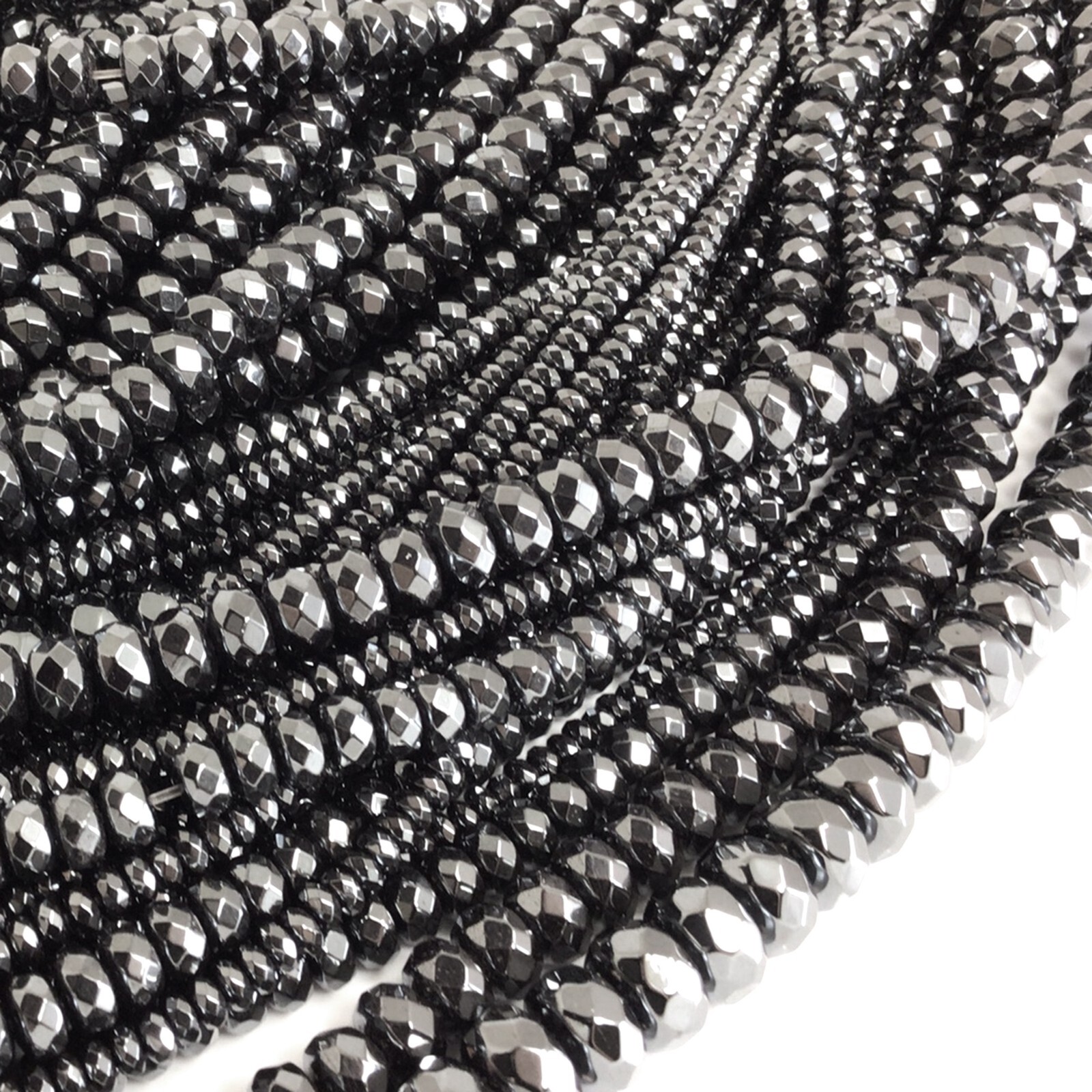 Shiny Black Hematite Faceted Rondelle Spacer Loose Beads 15″ 3mm 4mm 6mm 8mm