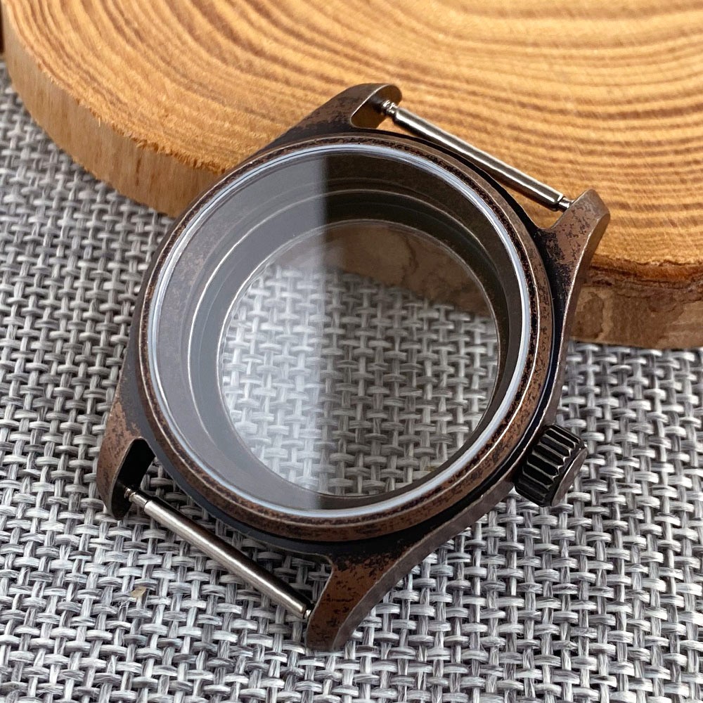 36mm 39mm Bronze AR Sapphire Glass Diver Brushed Pilot Watch Case Fit NH35 NH34