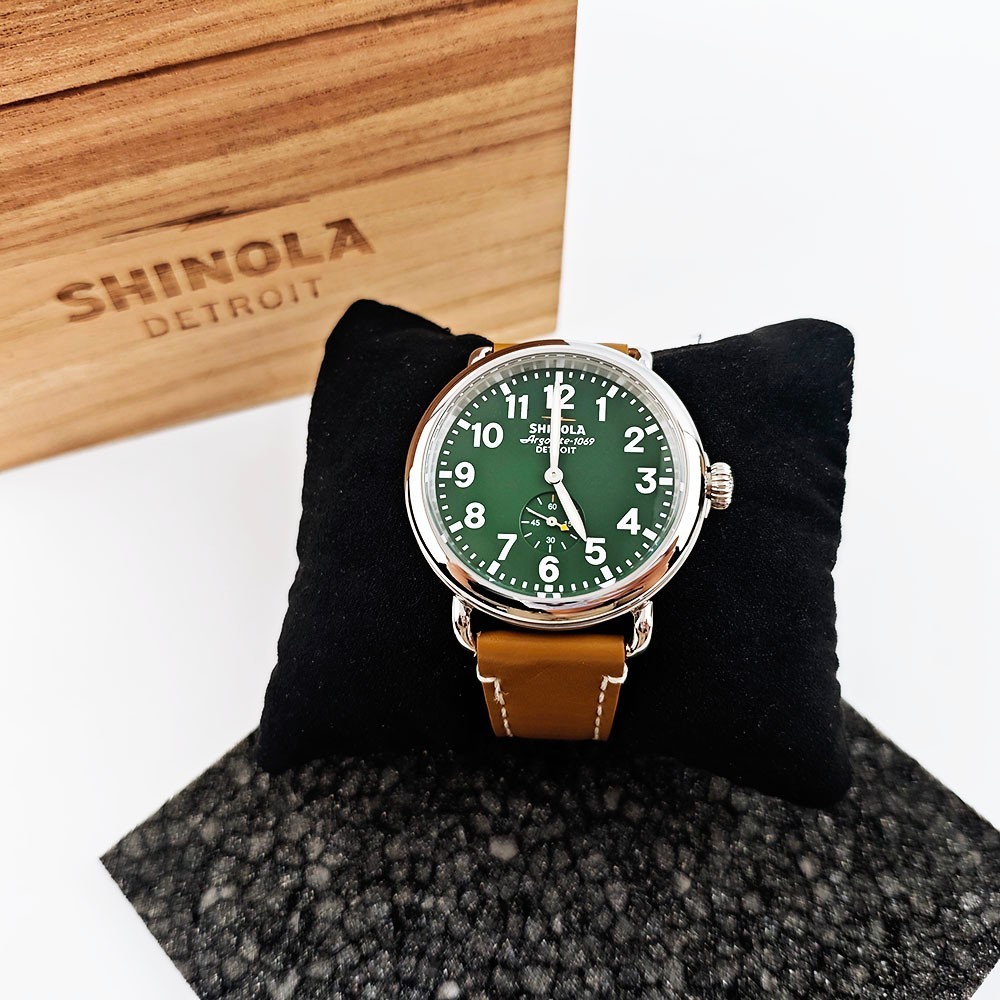 Shinola The Runwell 41mm Quartz Men’s Dark Green Dial Tan Leather Strap Watch