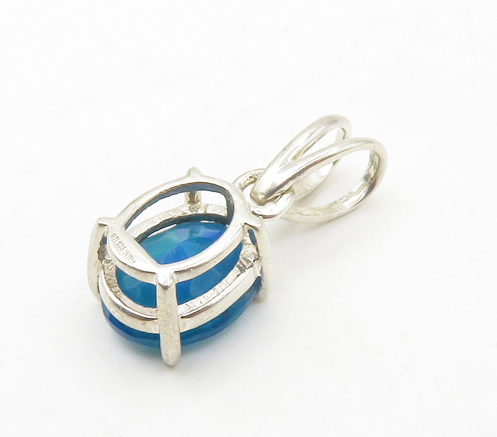 925 Sterling Silver Shiny Prong Set Blue Topaz Oval Drop Pendant PT11840