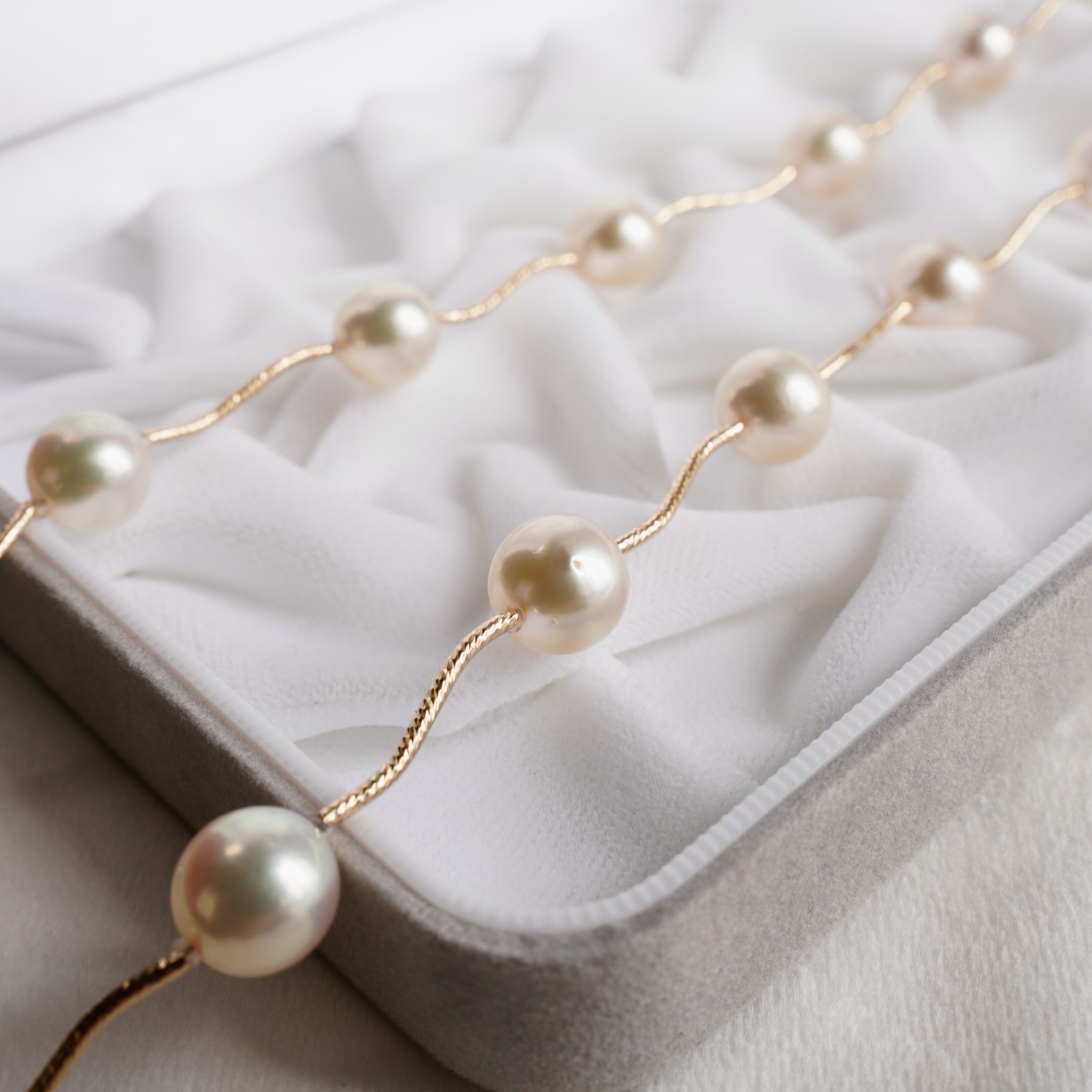 9-9.5mm Champagne Japanese Akoya Pearl Necklace,14k Solid Yellow Gold,18.1″