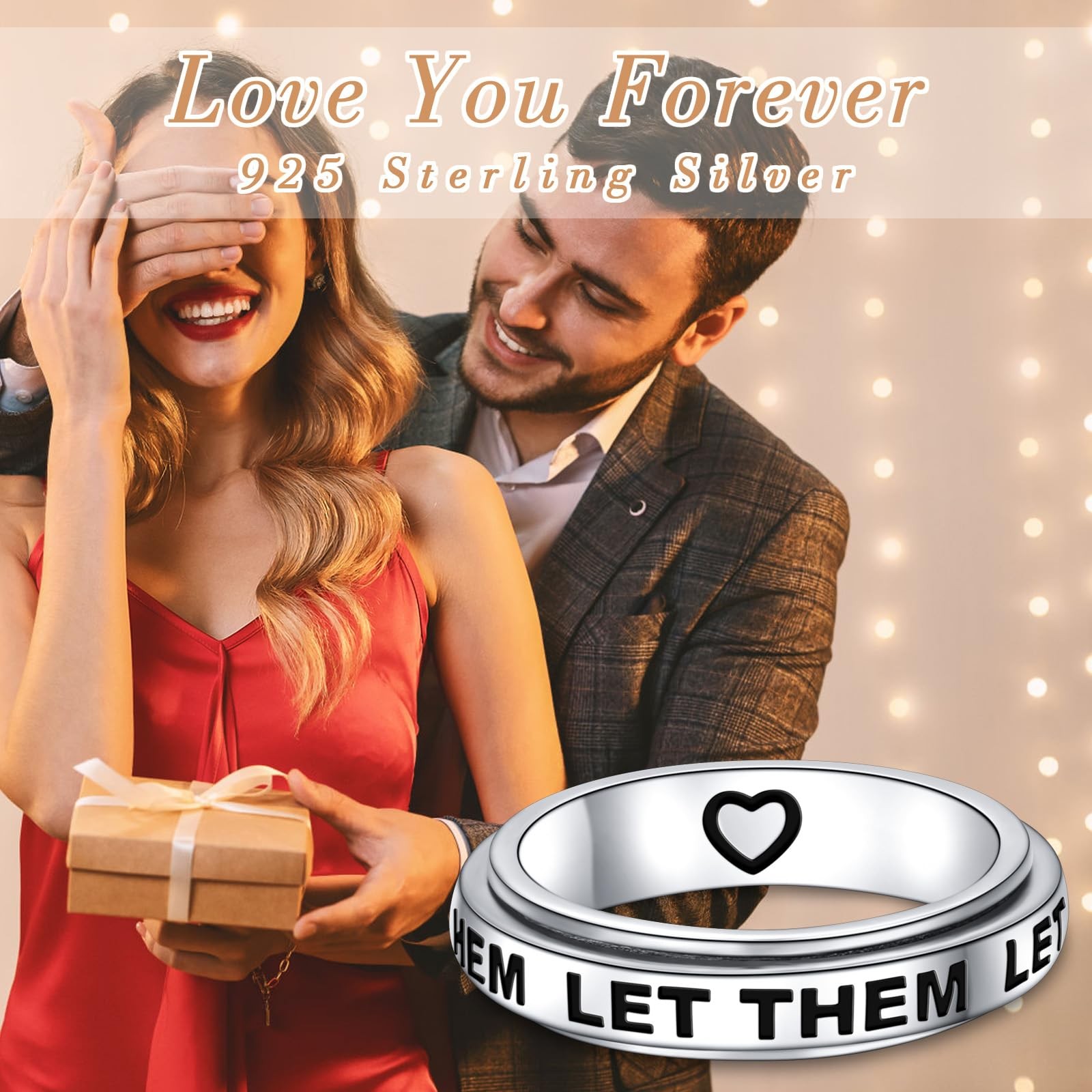Let Them Spinner Ring 925 Sterling Silver Anxiety Fidget Ring for Heart Spinn…