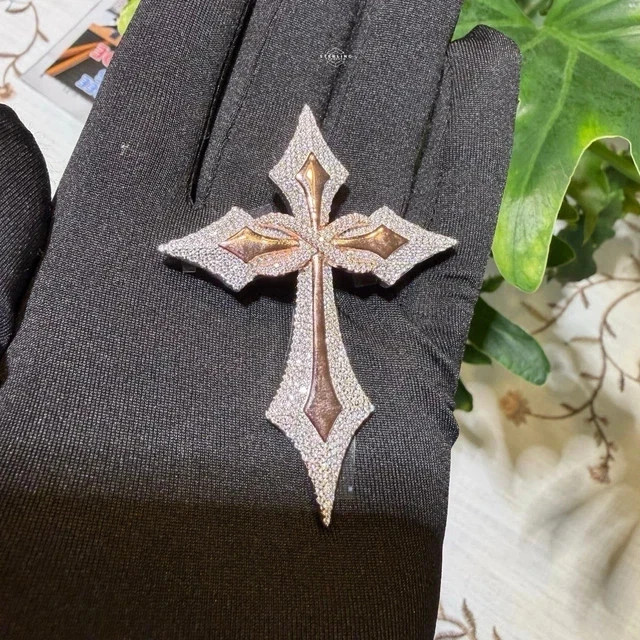 2.80 Ct Round Cut Real Moissanite Cross Charm Men’s Pendant 14K Rose Gold Plated