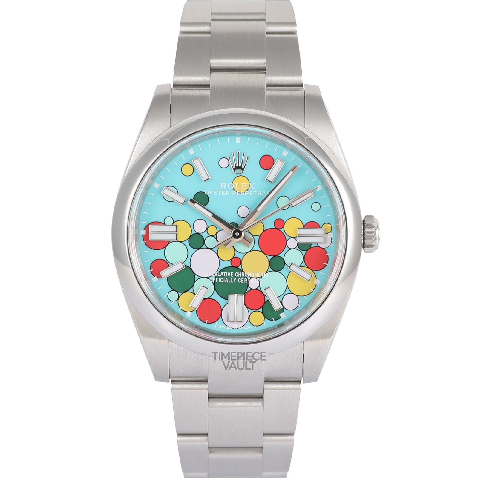 Rolex Men Oyster Perpetual 124300 Steel 41mm Custom Celebration Balloon Dial B&P