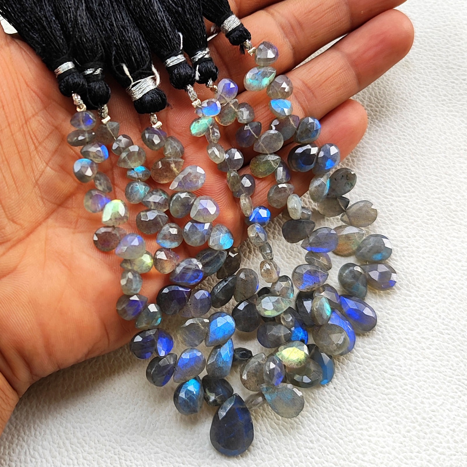 Rainbow Fire Labradorite 7″ Strand Pear Faceted Beads 8x6mm to 13x10mm Size