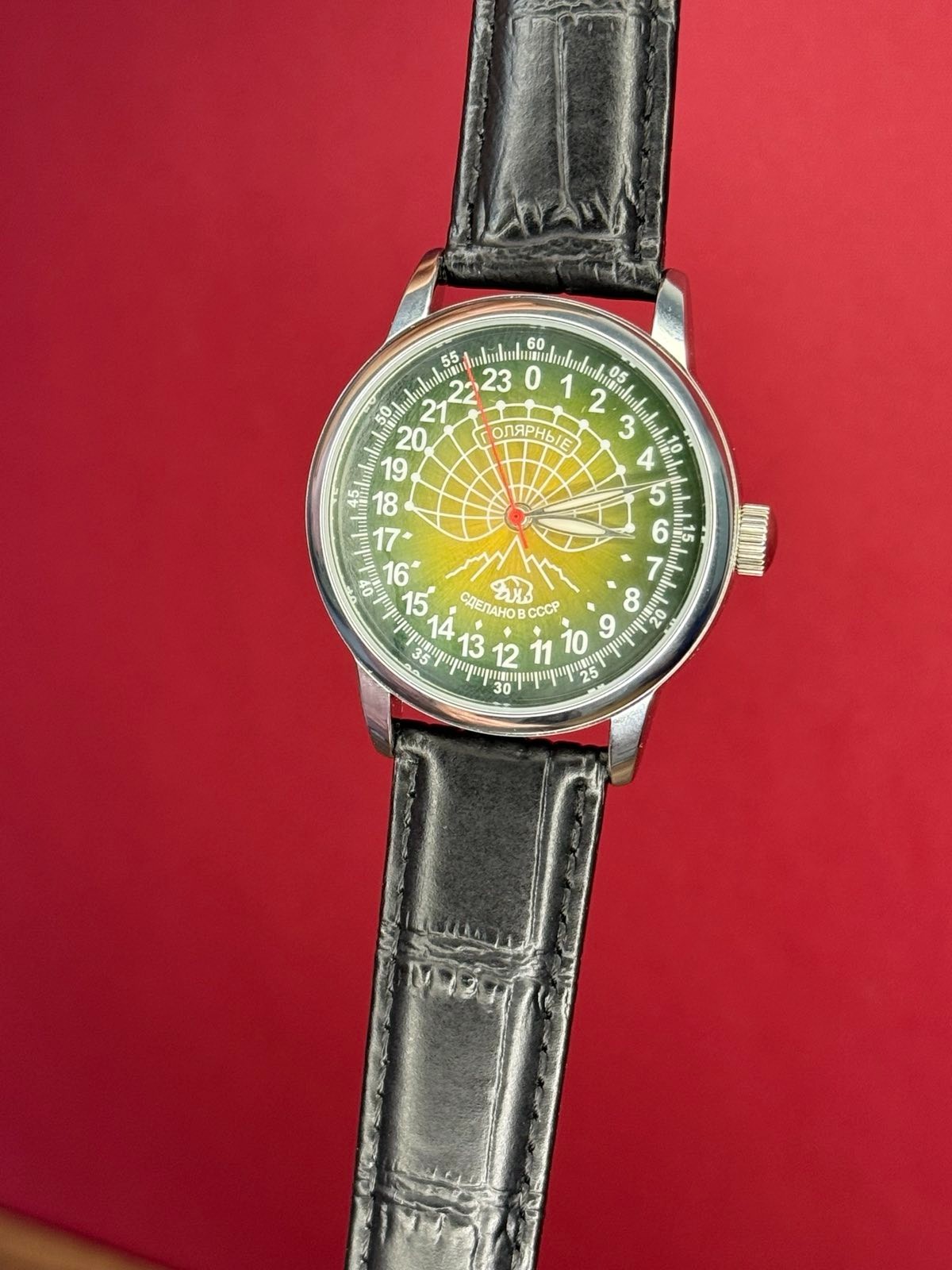 Watch Raketa 24h Automatic Wrist Men’s Russian Soviet USSR Polar Day Green