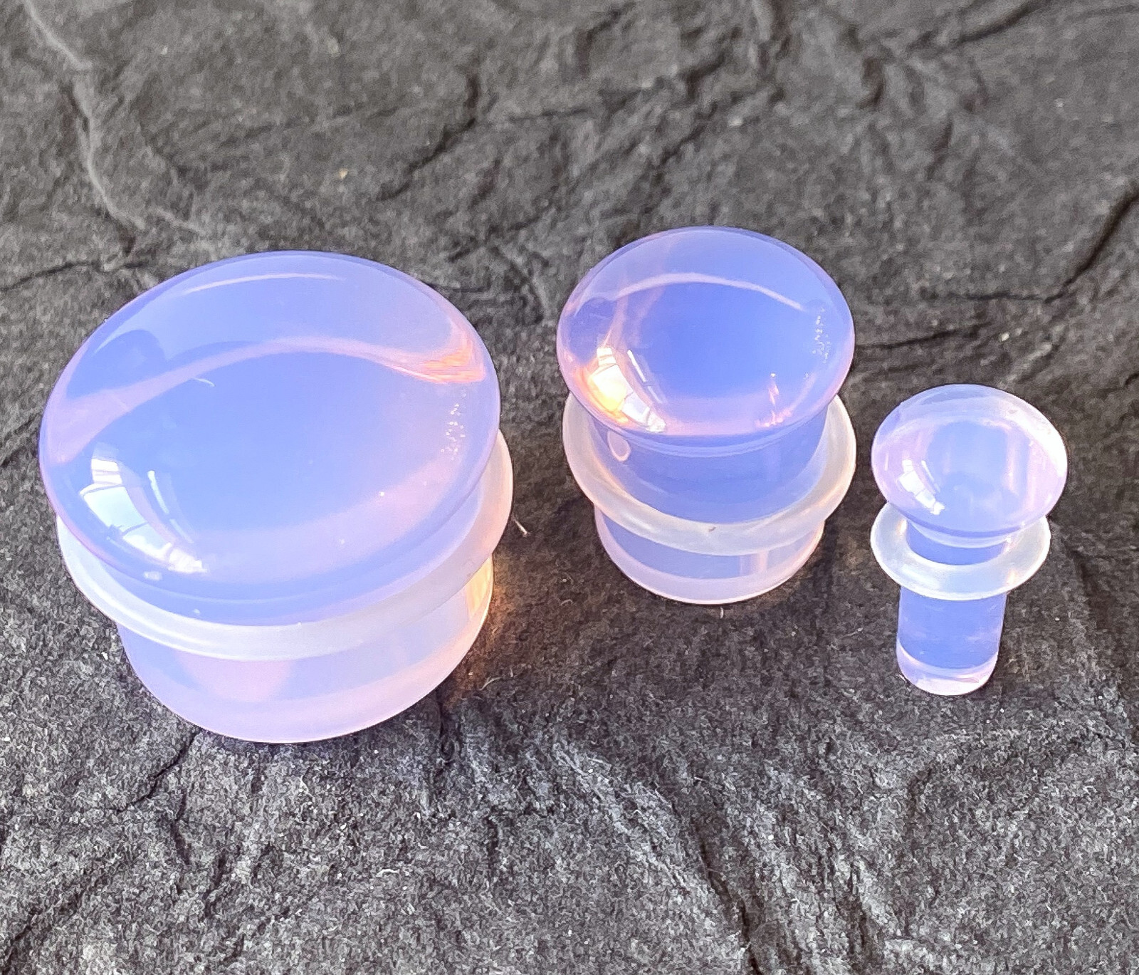 PAIR Lavender Opalite Single Flare Plugs Stone Glass Earlets Gauges Body Jewelry