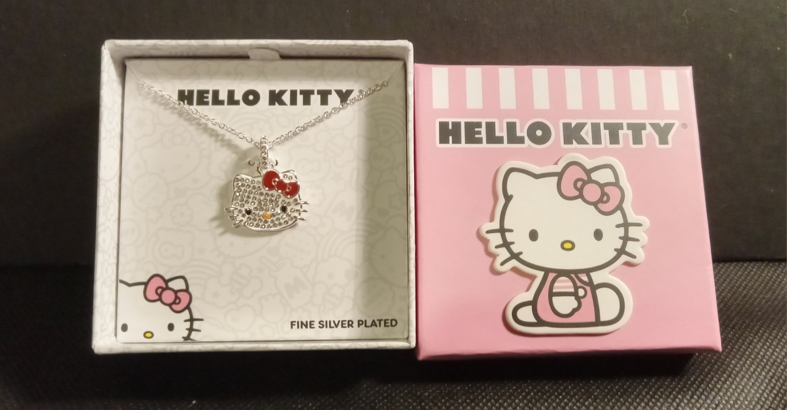 Hello Kitty Fine Silver Plated With Rhinestone Necklace New