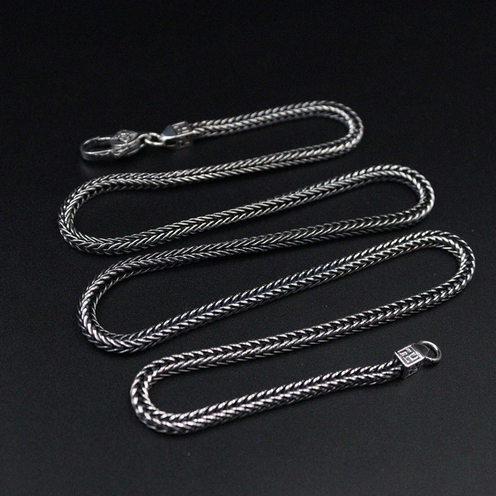 Real 925 Sterling Silver Necklace Men’s 3.5mm Square Wheat Chain 26inch 32-33g