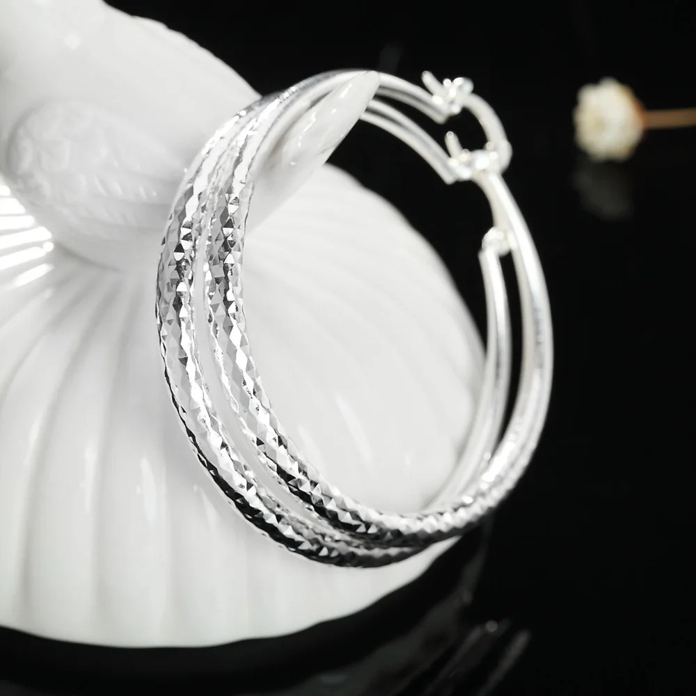 925 Sterling Silver 5CM Hoop Earrings Women Fashion Wedding Party Jewelry