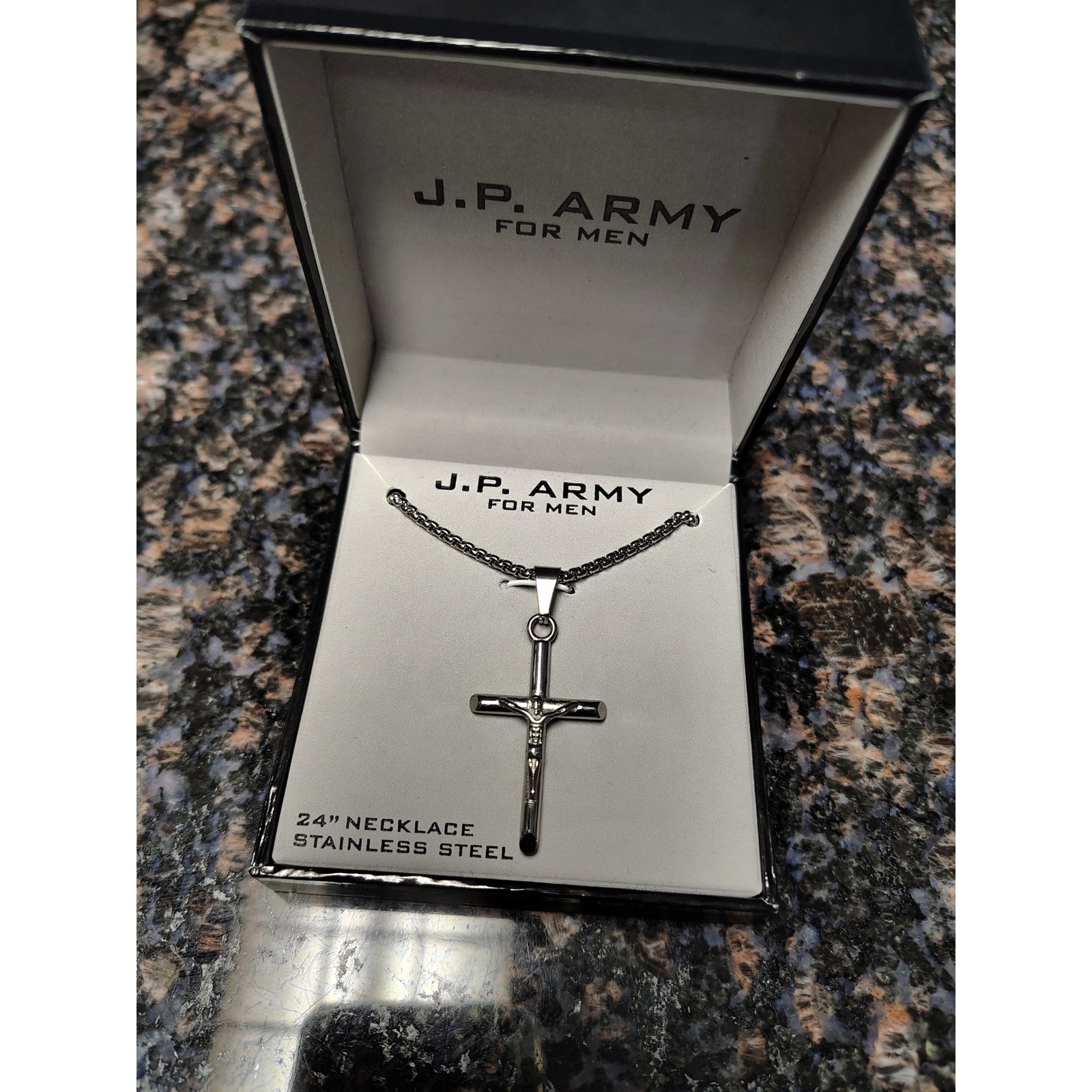 JP Army For Men Stainless Steel Crucifix Cross Pendant Necklace 24 Inch Chain