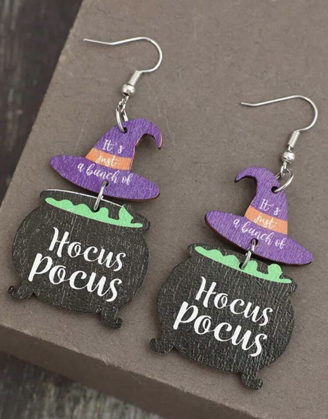 Hocus Pocus Wooden Dangle Earrings (2.8 Inches In Length)