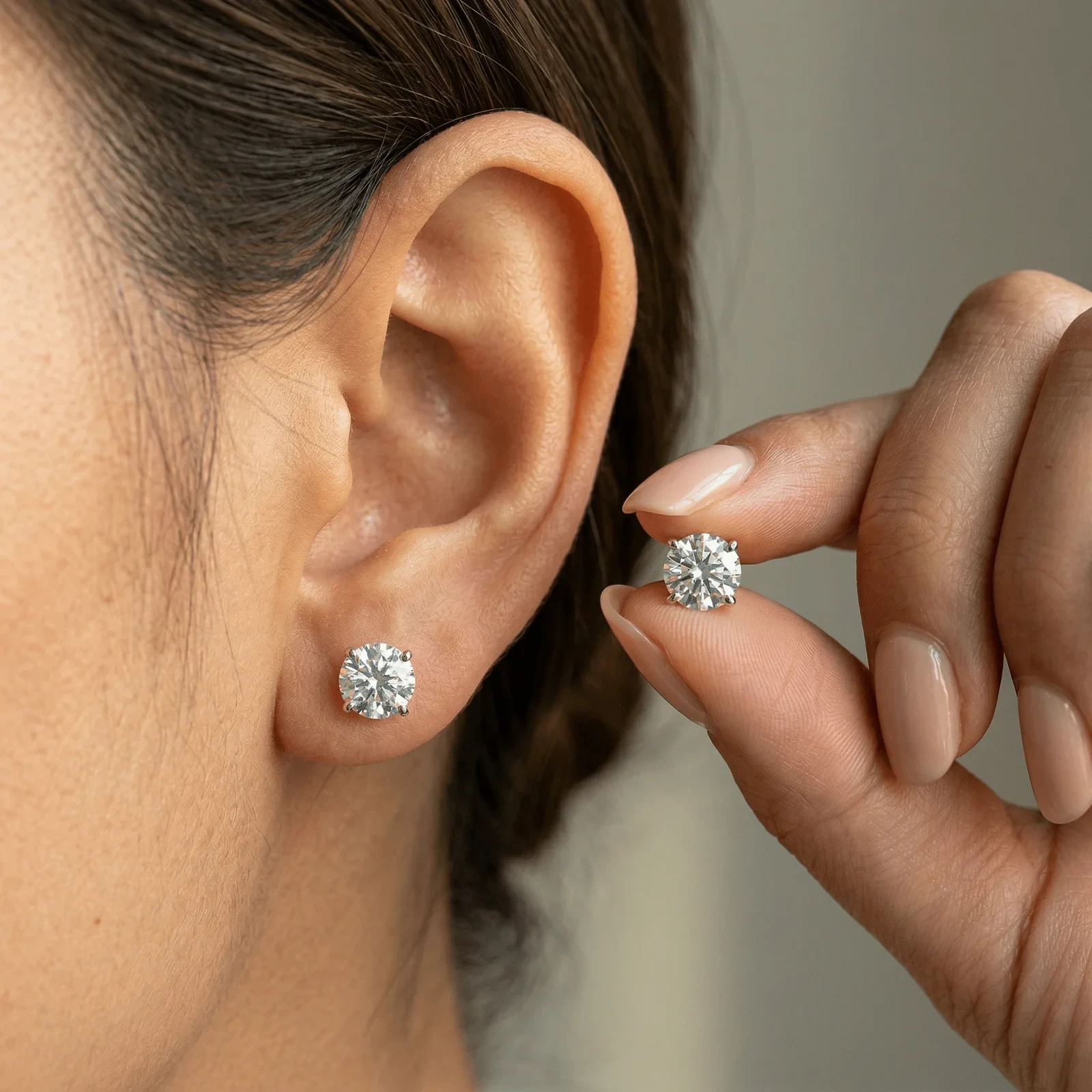 Flawless Diamond Stud Earrings, 925 Sterling Silver, 0.5ct, 1ct, 2ct
