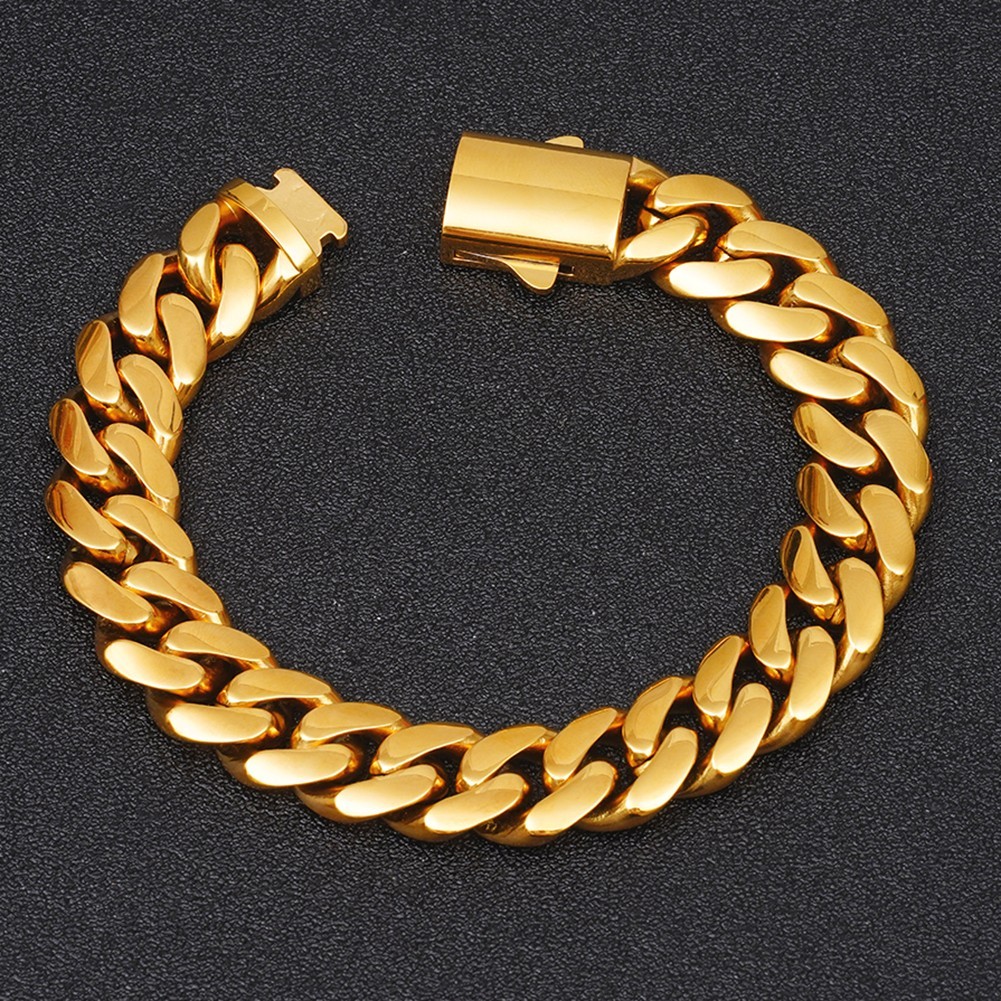 6-14mm Gold Stainless Steel Curb Cuban Link Chain Bracelet 7inch-11inch for Men