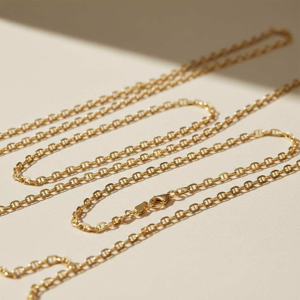 Gold 2.75mm Anchor Mariner Chain Italian Necklace 16″-20″ 925 Sterling Silver